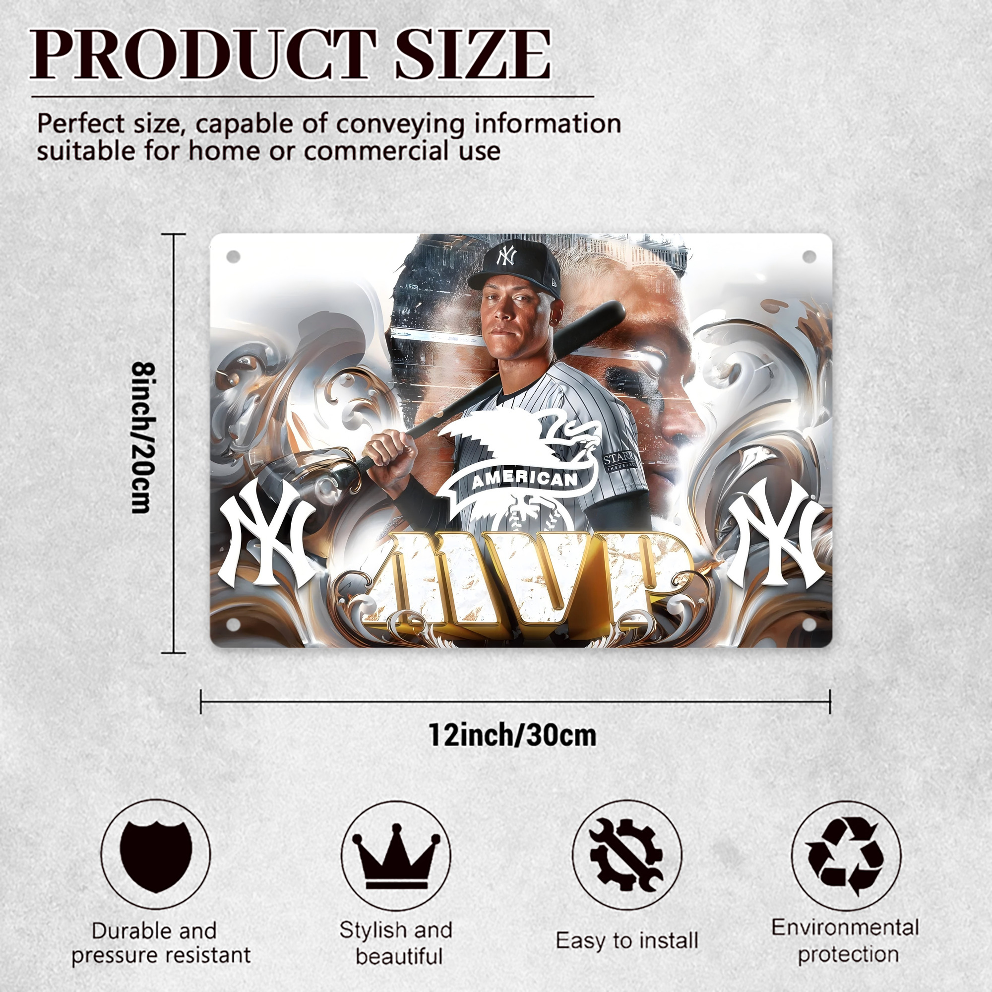 Aaron Judge MVP Decorative Aluminum Plaque – Horizontal Design – Durable, Stylish, Easy To Install – Ideal For Home, Office, Bar, And More