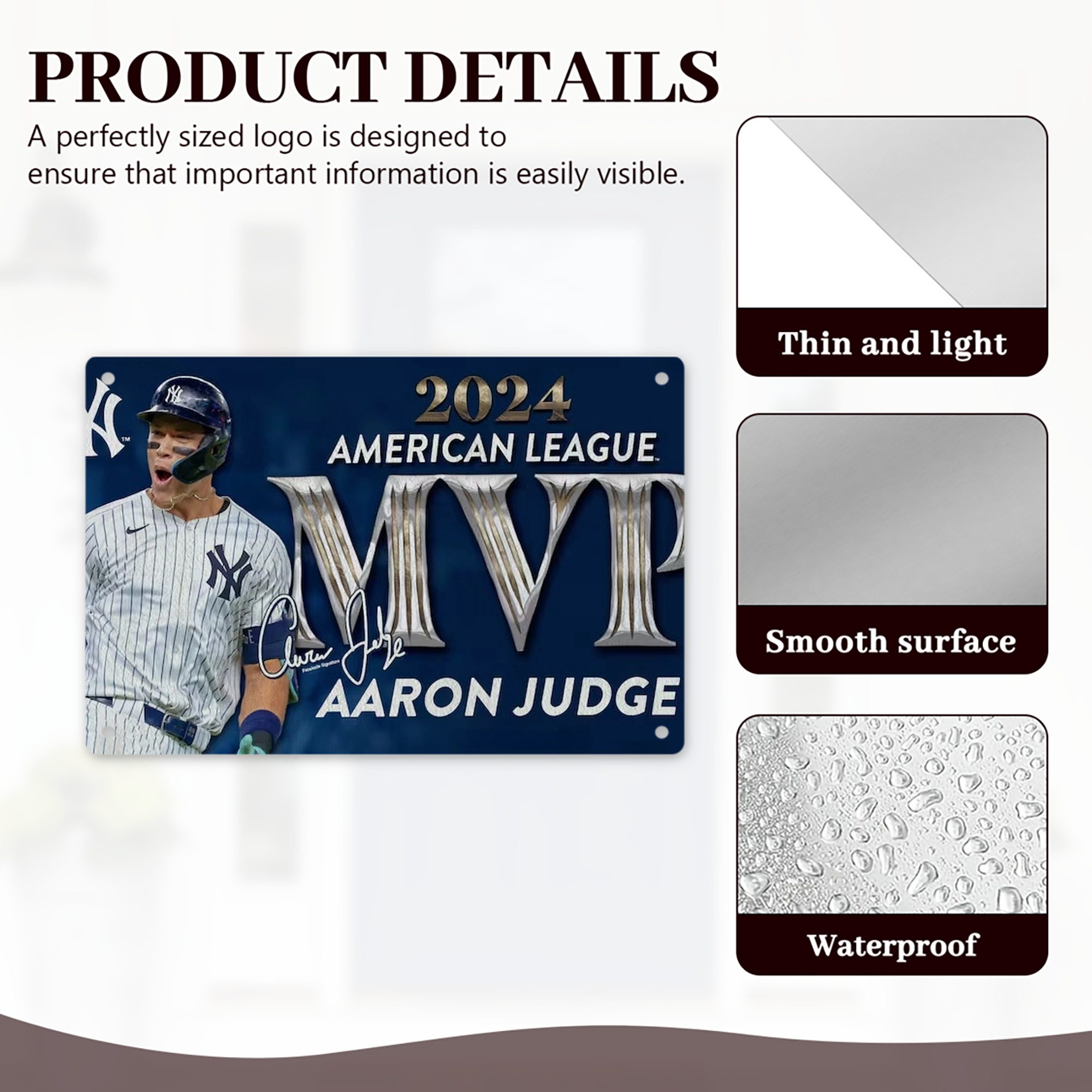 Aaron Judge MVP Decorative Aluminum Plaque – Horizontal Design – Durable, Stylish, Easy To Install – Ideal For Home, Office, Bar, And More