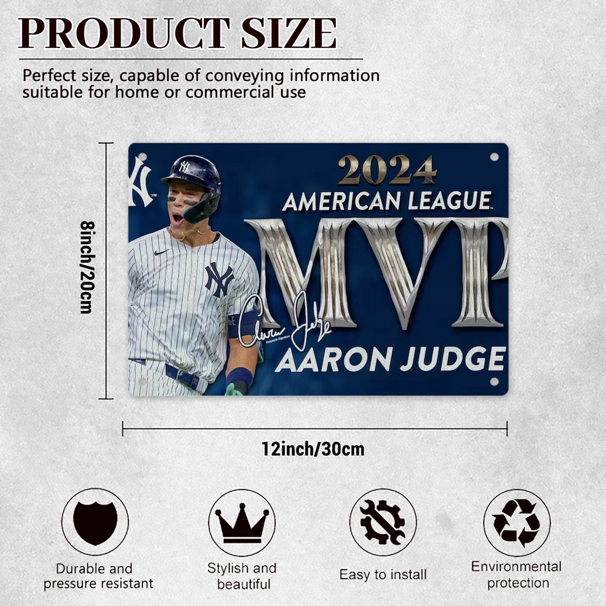 Aaron Judge MVP Decorative Aluminum Plaque – Horizontal Design – Durable, Stylish, Easy To Install – Ideal For Home, Office, Bar, And More