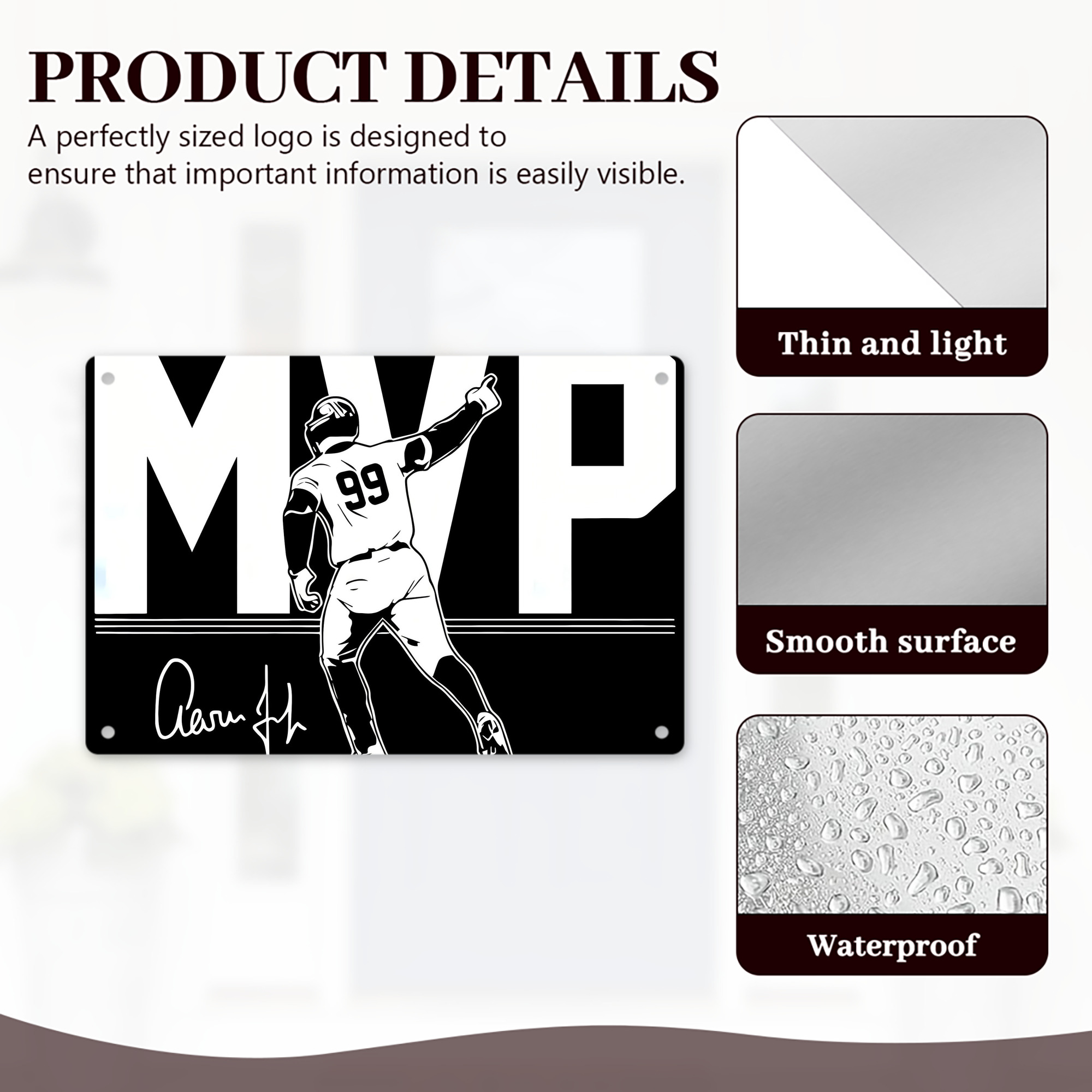 Aaron Judge MVP Decorative Aluminum Plaque – Horizontal Design – Durable, Stylish, Easy To Install – Ideal For Home, Office, Bar, And More