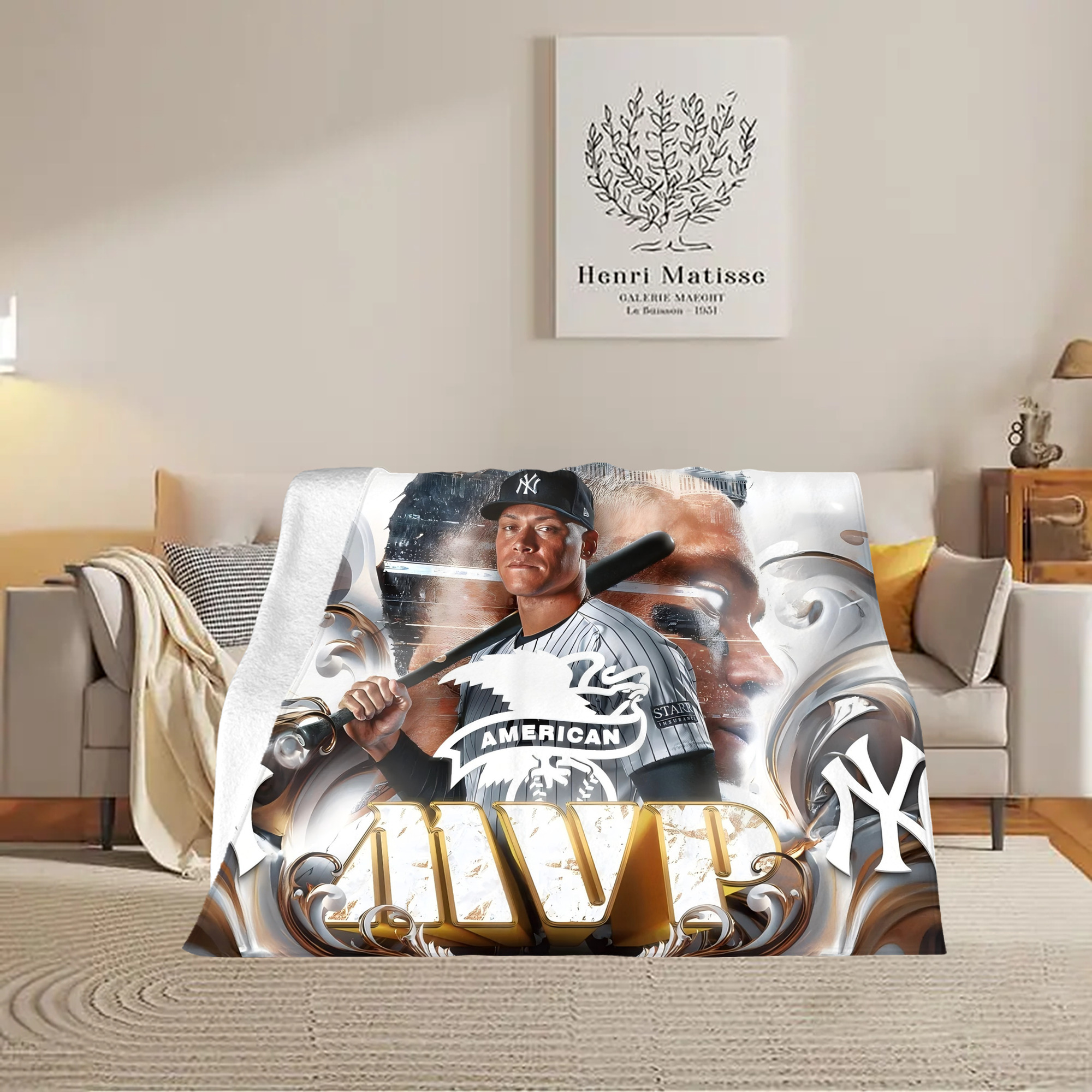 Aaron Judge MVP Soft Plush Fleece Blanket 30x40 Inch - 300GSM Flannel, Ultra Soft & Warm, Lightweight & Durable, Perfect For Kids, Adults, Couch, Bed, Camping, Travel, Gift For Family & Friends