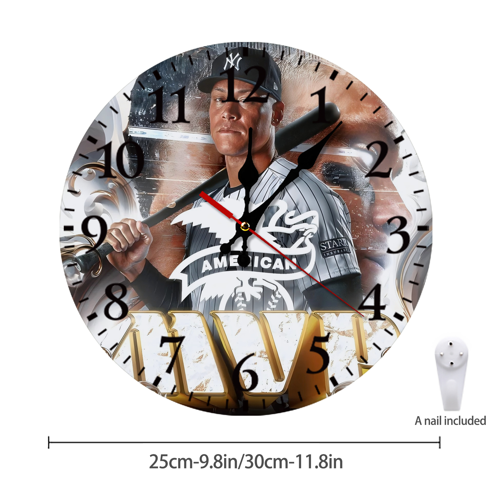 Aaron Judge MVP Silent Round Wall Clock – Modern & Stylish DIY Design, Durable Wood Construction, Easy To Install – Perfect For Office, Bedroom, Living Room, And More