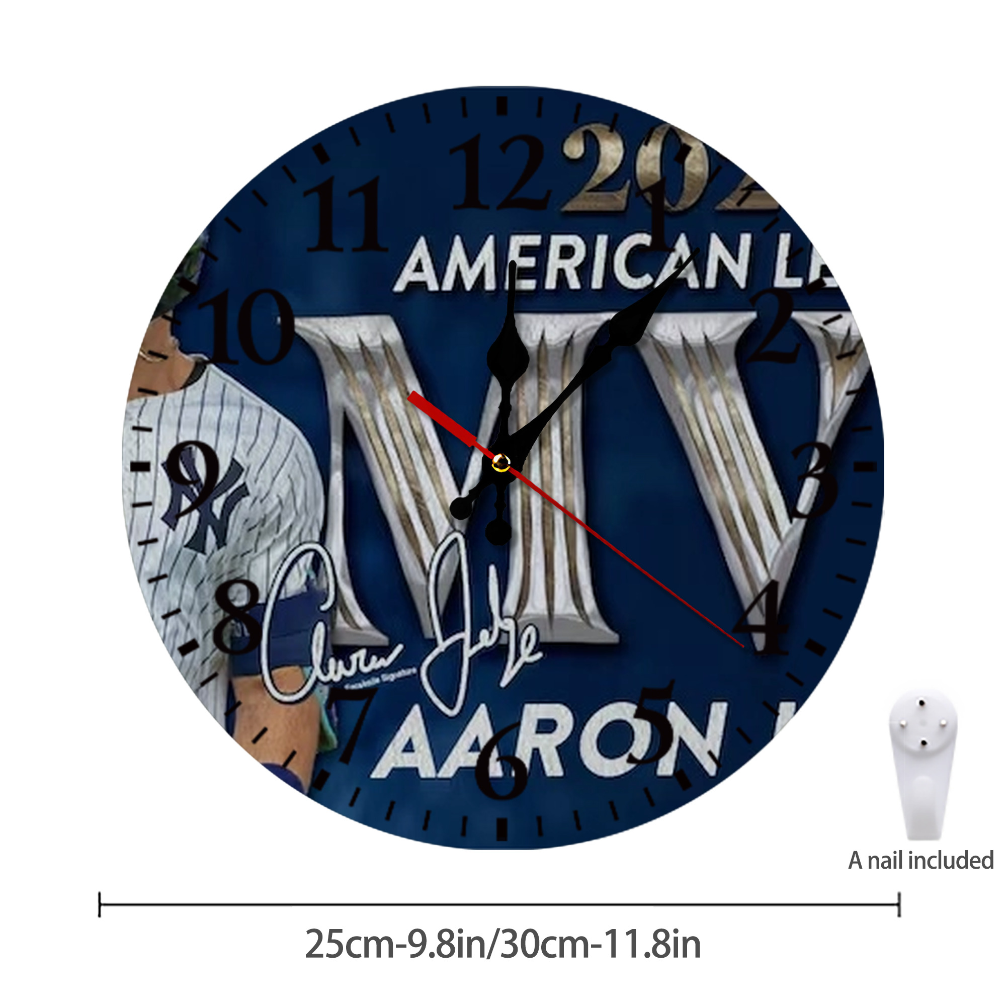 Aaron Judge MVP Silent Round Wall Clock – Modern & Stylish DIY Design, Durable Wood Construction, Easy To Install – Perfect For Office, Bedroom, Living Room, And More