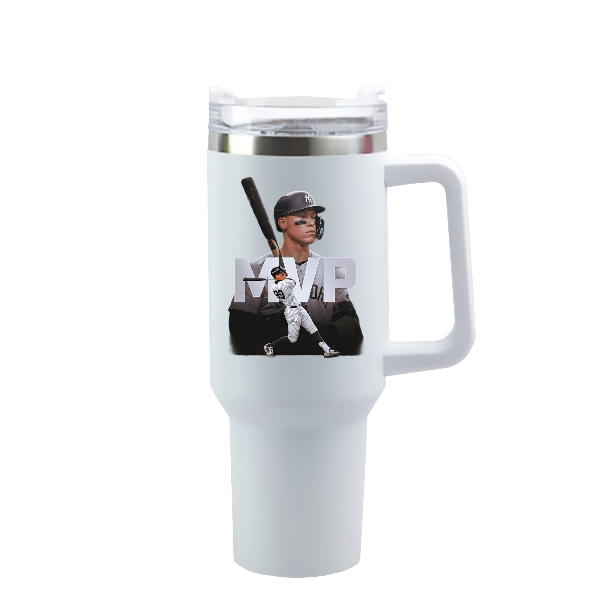 Aaron Judge MVP 40oz Handle Car Cup With Crystal Sticker Design – Durable Stainless Steel Travel Mug With Reusable Straw – Double Wall Insulated