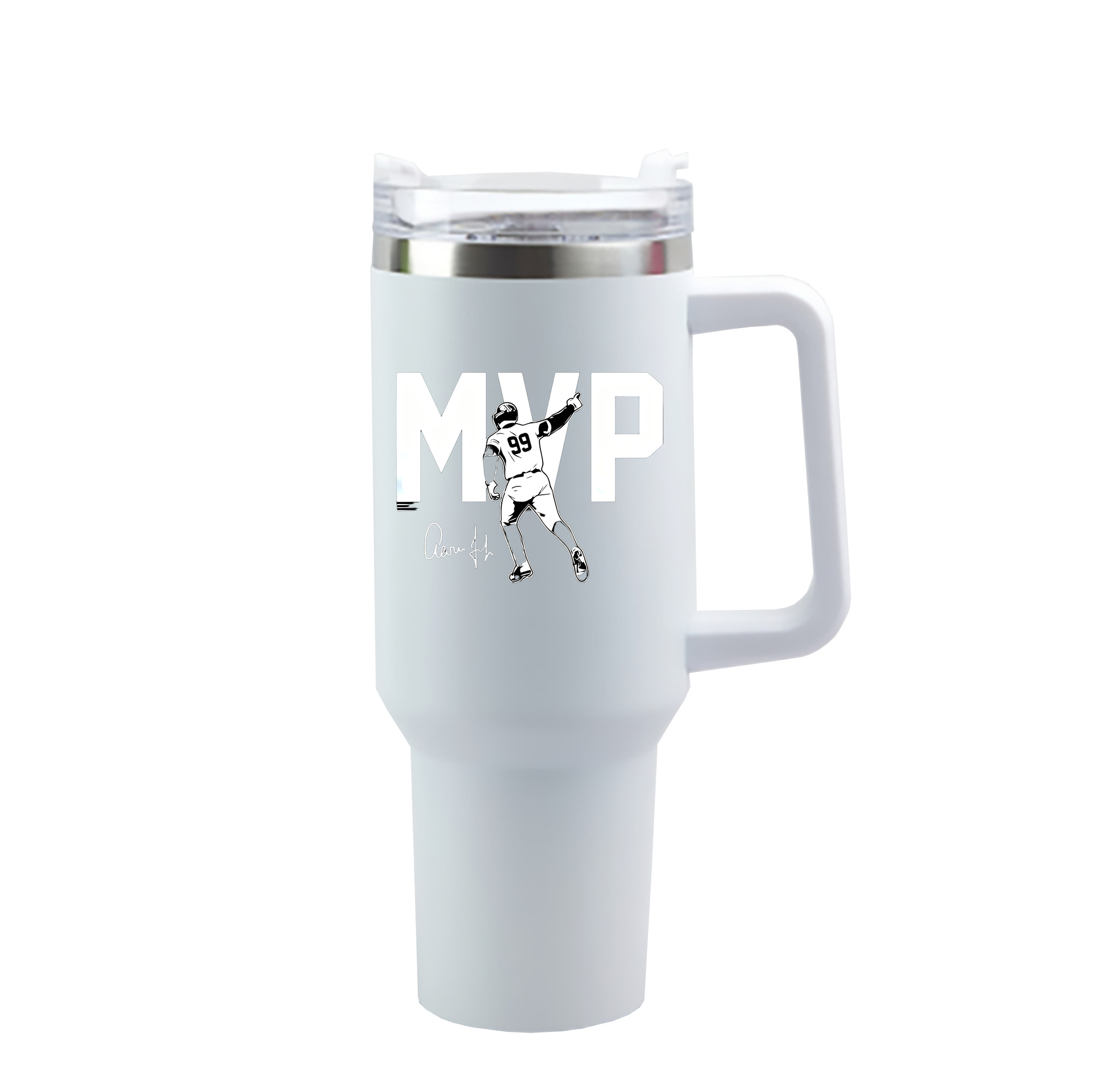 Aaron Judge MVP 40oz Handle Car Cup With Crystal Sticker Design – Durable Stainless Steel Travel Mug With Reusable Straw – Double Wall Insulated