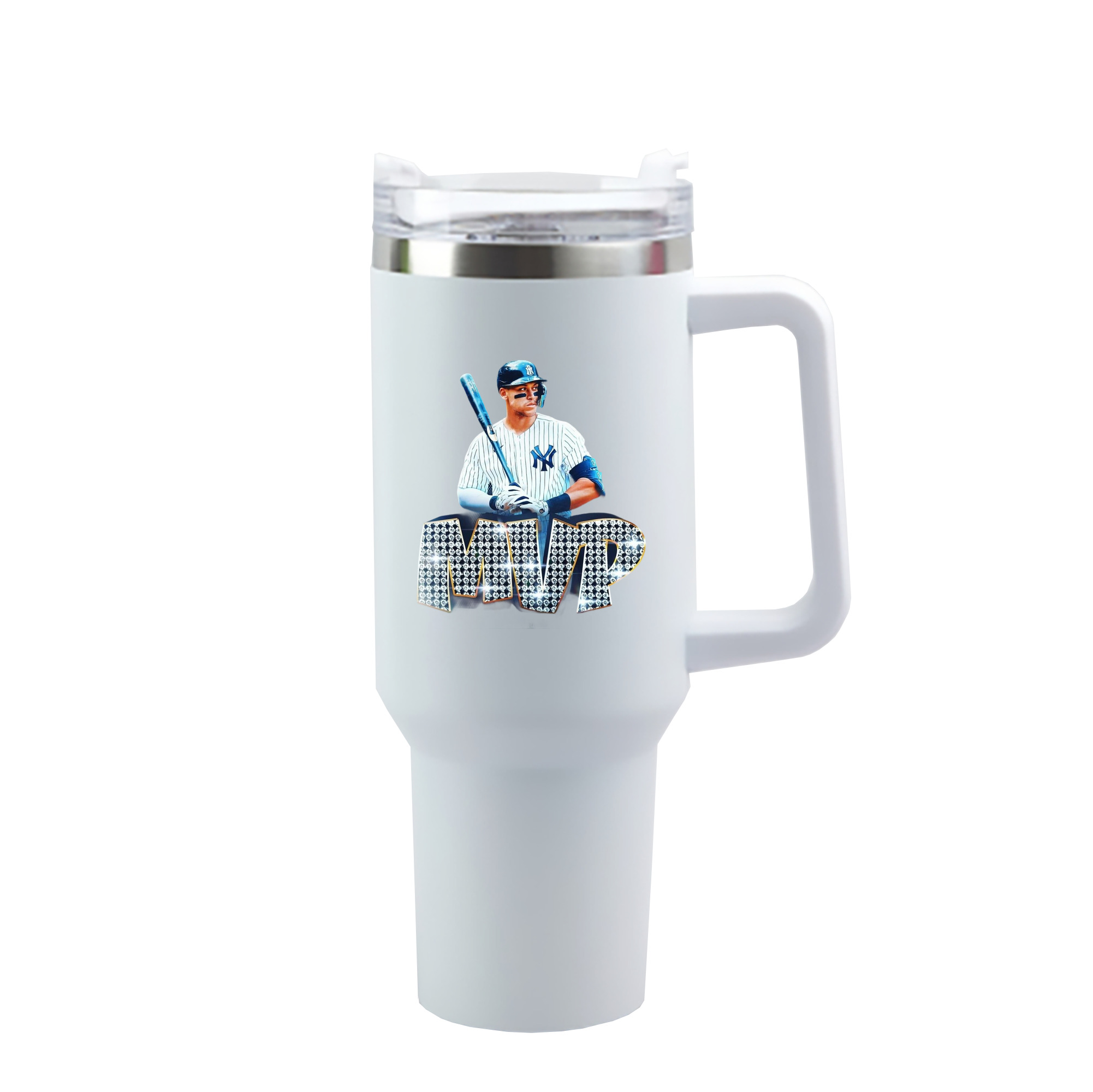 Aaron Judge MVP 40oz Handle Car Cup With Crystal Sticker Design – Durable Stainless Steel Travel Mug With Reusable Straw – Double Wall Insulated