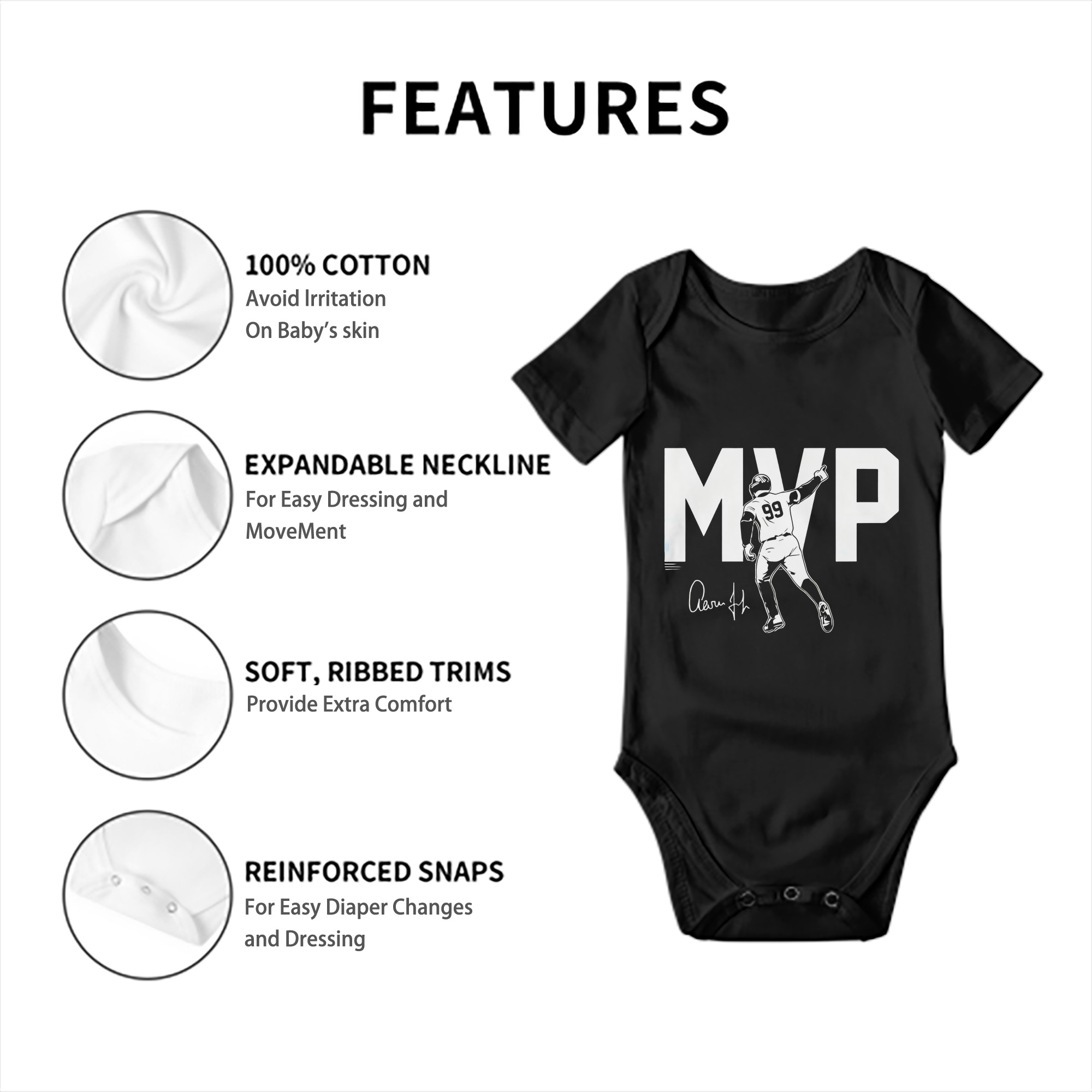 Aaron Judge MVP Baby Short Sleeve Romper – 100% Cotton Soft & Breathable Digital Print Onesie With Easy Snap Closure And Envelope Shoulder – Comfortable For Daily Wear & Travel