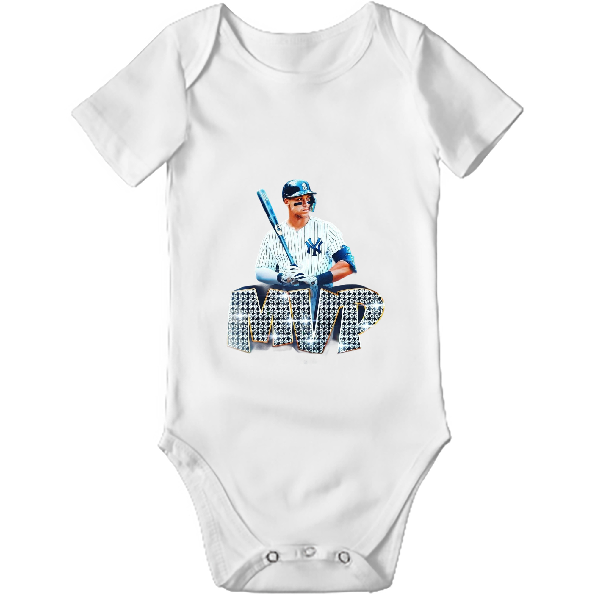 Aaron Judge MVP Baby Short Sleeve Romper – 100% Cotton Soft & Breathable Digital Print Onesie With Easy Snap Closure And Envelope Shoulder – Comfortable For Daily Wear & Travel