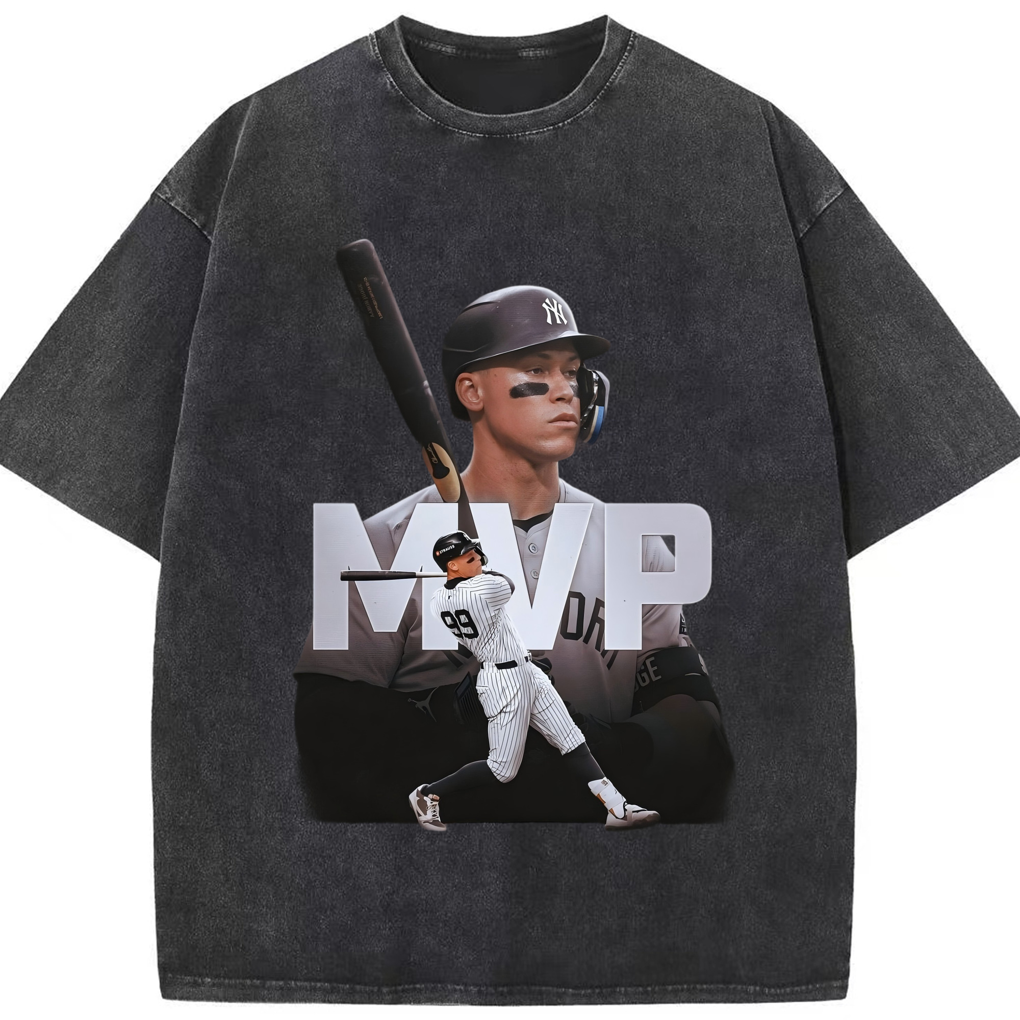 Aaron Judge MVP Washed Vintage Look 230g Cotton Oversized T-Shirt With Front Heat Transfer Print – Soft, Lightweight, Stylish Fit – Comfortable Casual Wear For Sports & Everyday Use