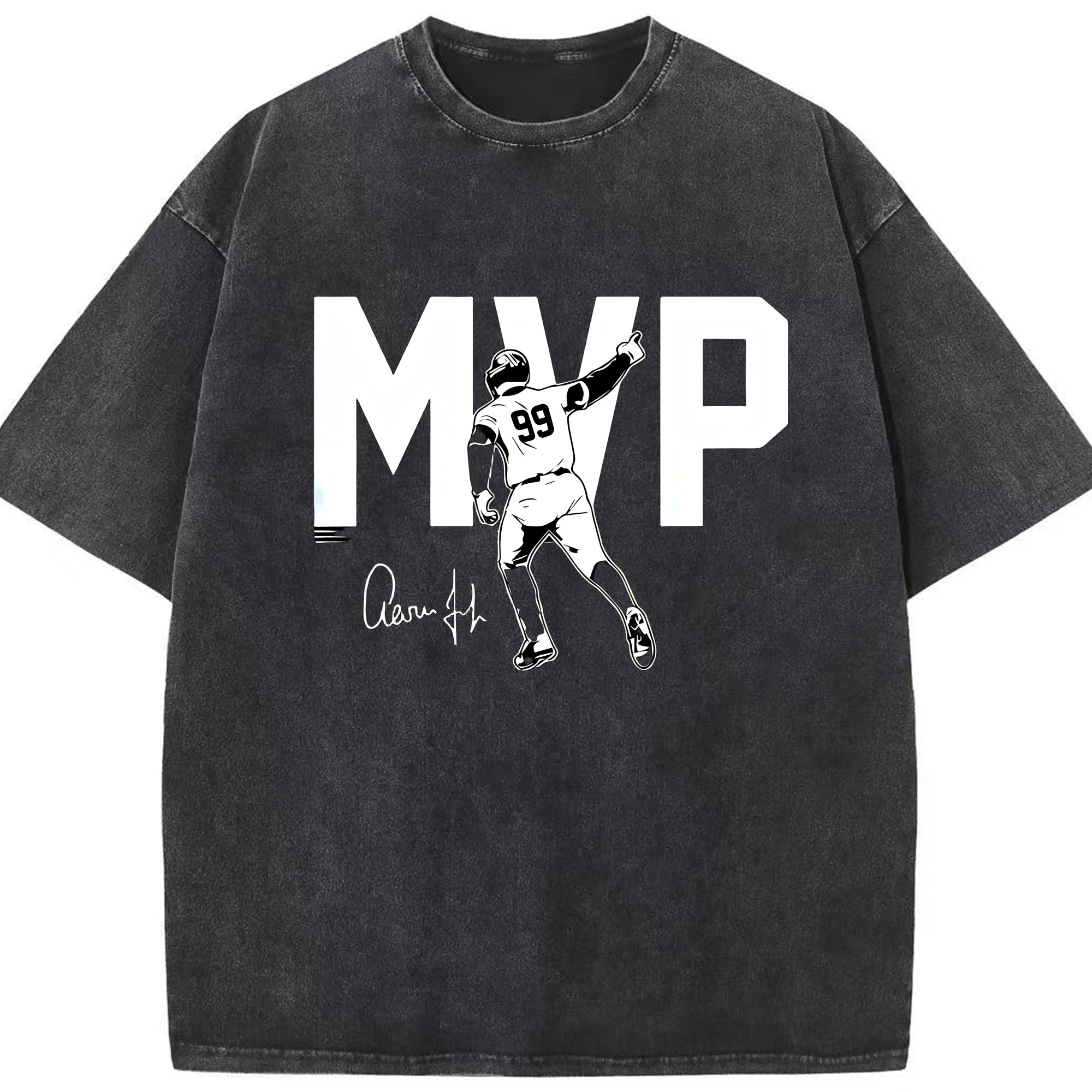 Aaron Judge MVP Washed Vintage Look 230g Cotton Oversized T-Shirt With Front Heat Transfer Print – Soft, Lightweight, Stylish Fit – Comfortable Casual Wear For Sports & Everyday Use