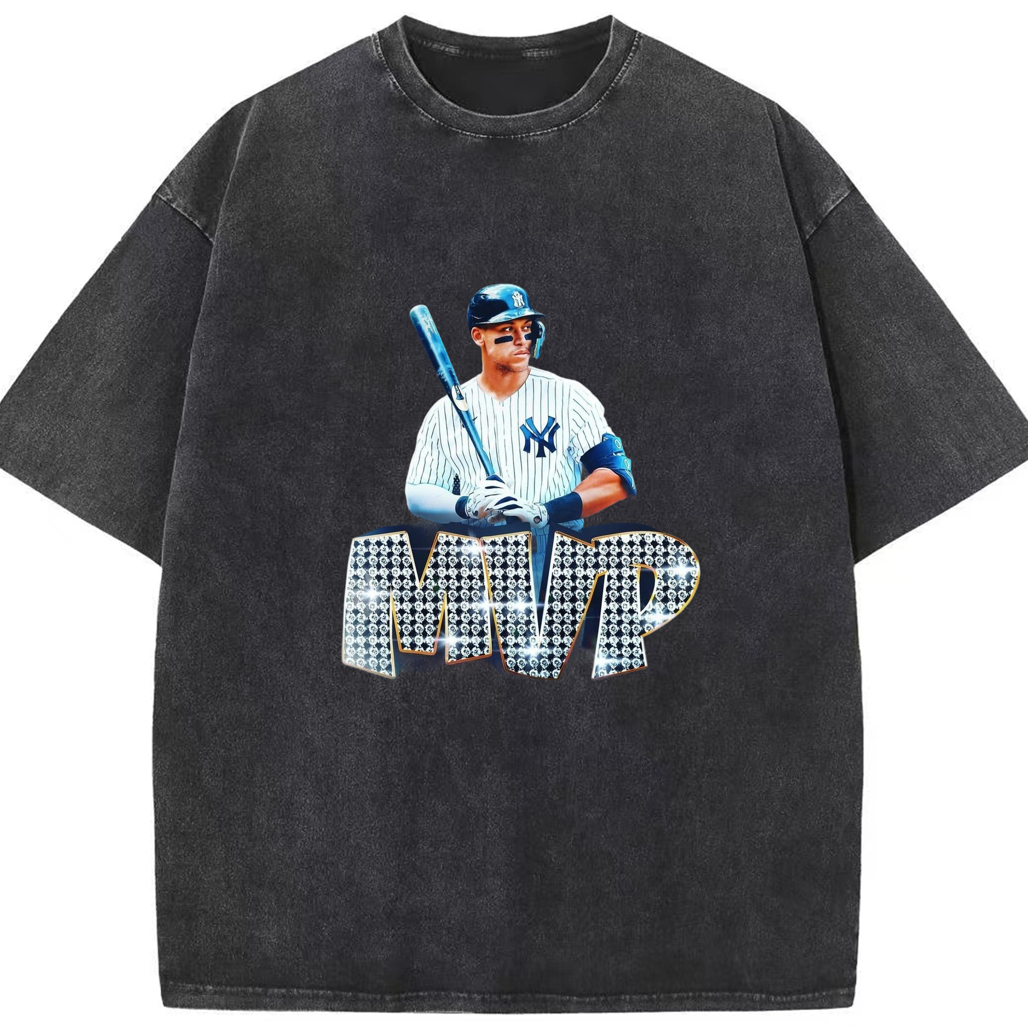 Aaron Judge MVP Washed Vintage Look 230g Cotton Oversized T-Shirt With Front Heat Transfer Print – Soft, Lightweight, Stylish Fit – Comfortable Casual Wear For Sports & Everyday Use