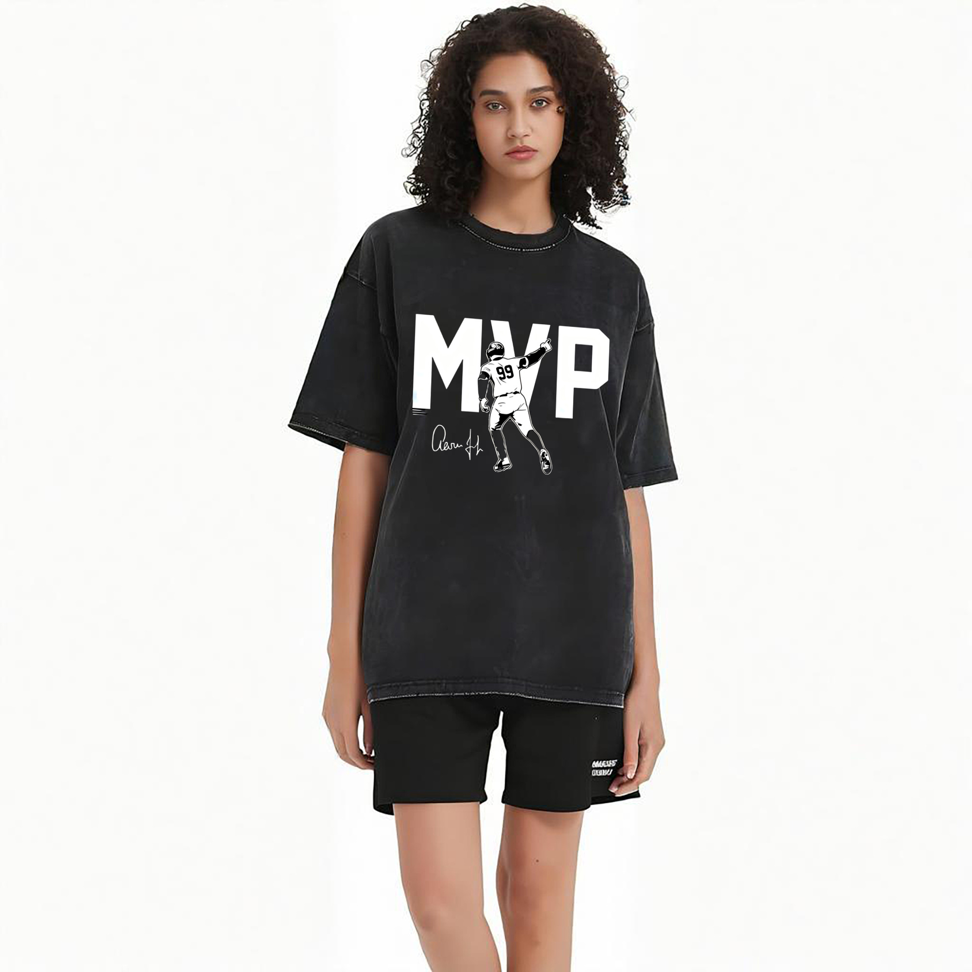 Aaron Judge MVP Washed Vintage Look 230g Cotton Oversized T-Shirt With Front Heat Transfer Print – Soft, Lightweight, Stylish Fit – Comfortable Casual Wear For Sports & Everyday Use