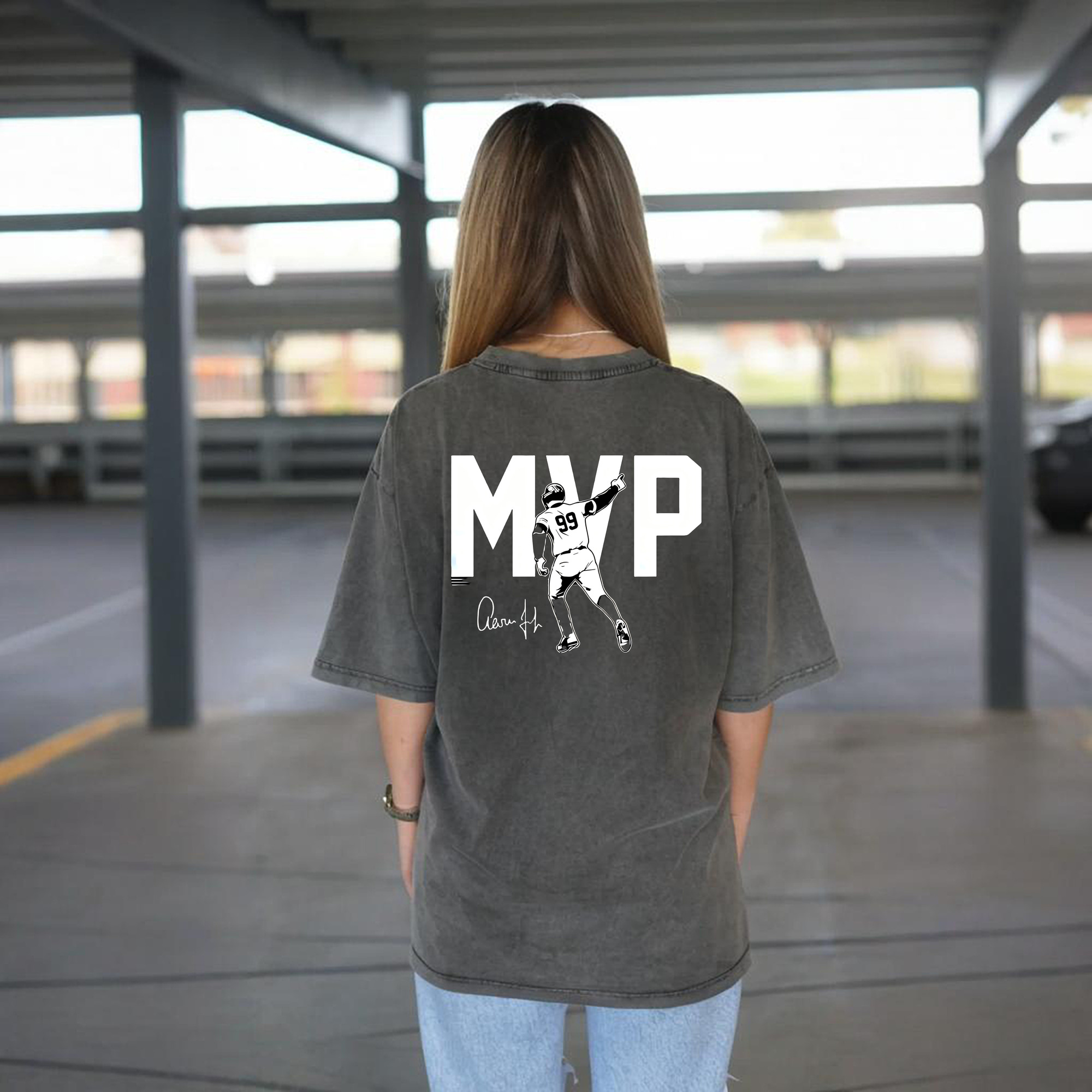 Aaron Judge MVP Washed Vintage 230g Cotton Oversized T-Shirt With Back Heat Transfer Print – Soft, Lightweight & Stylish – Comfortable Casual Wear For Sports & Everyday Use