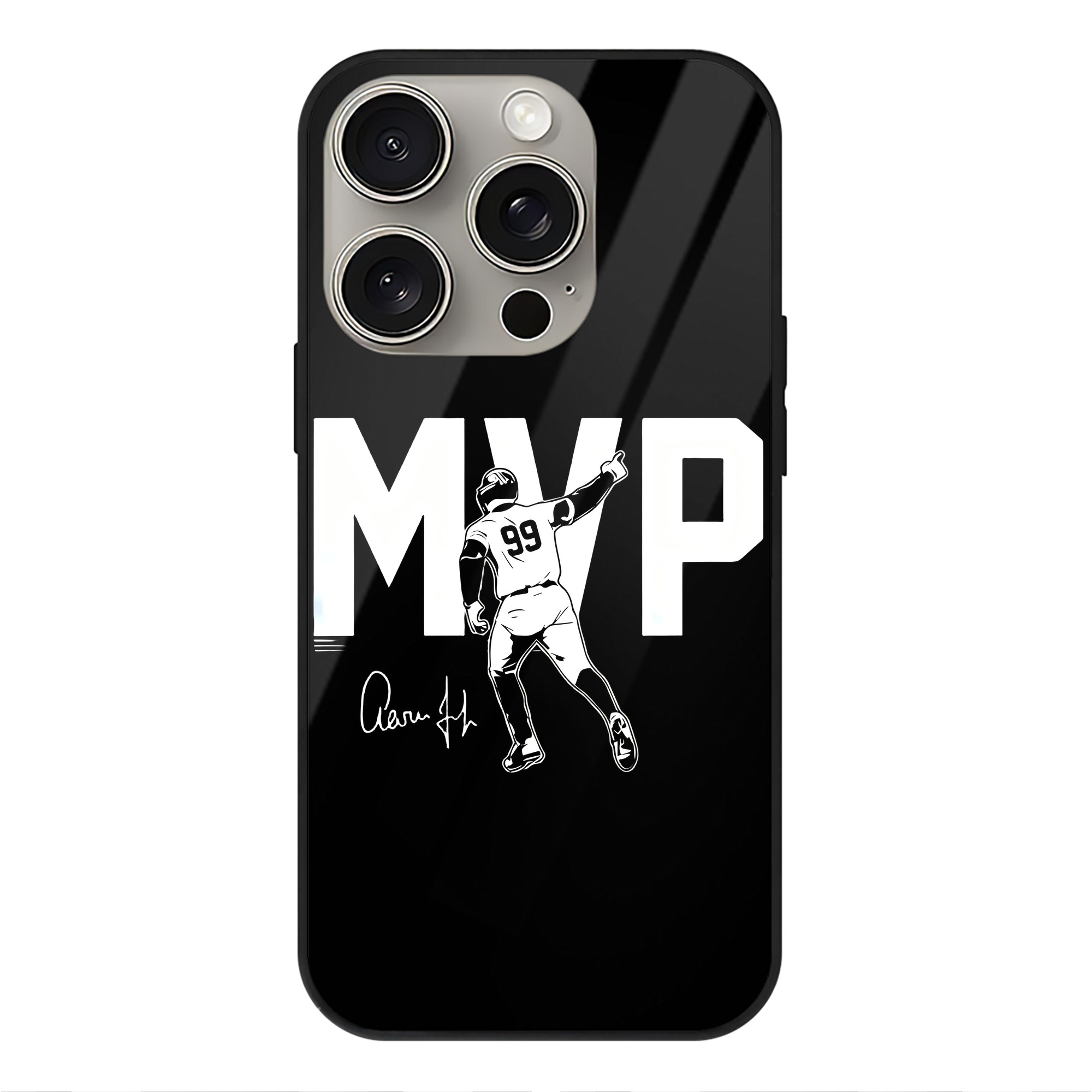 Aaron Judge MVP IPhone 15 Pro Mirror Phone Case – UV Printed Glass + TPU – Scratch-Resistant, Wireless Charging Compatible, Precise Fit & Stylish Design