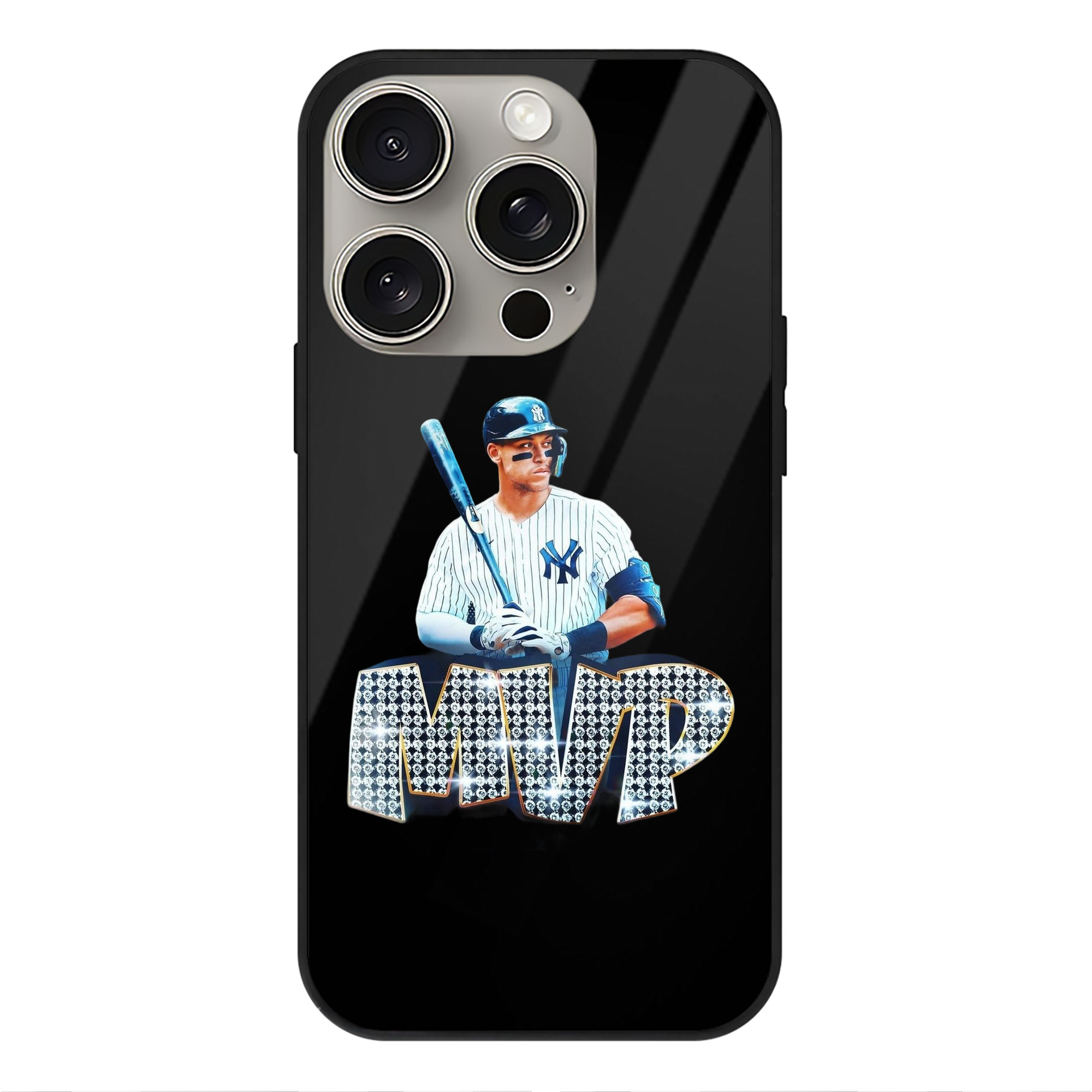 Aaron Judge MVP IPhone 15 Pro Mirror Phone Case – UV Printed Glass + TPU – Scratch-Resistant, Wireless Charging Compatible, Precise Fit & Stylish Design