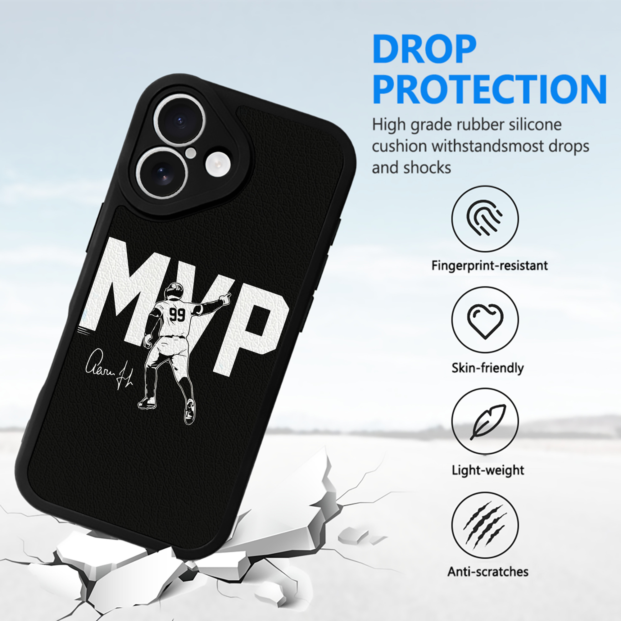 Aaron Judge MVP IPhone 16 Silicone Leather Case – UV Print, Lambskin Texture – Perfect Fit, Wireless Charging Compatible, Scratch Resistant, Precise Cutouts – Stylish Protection For IPhone 16