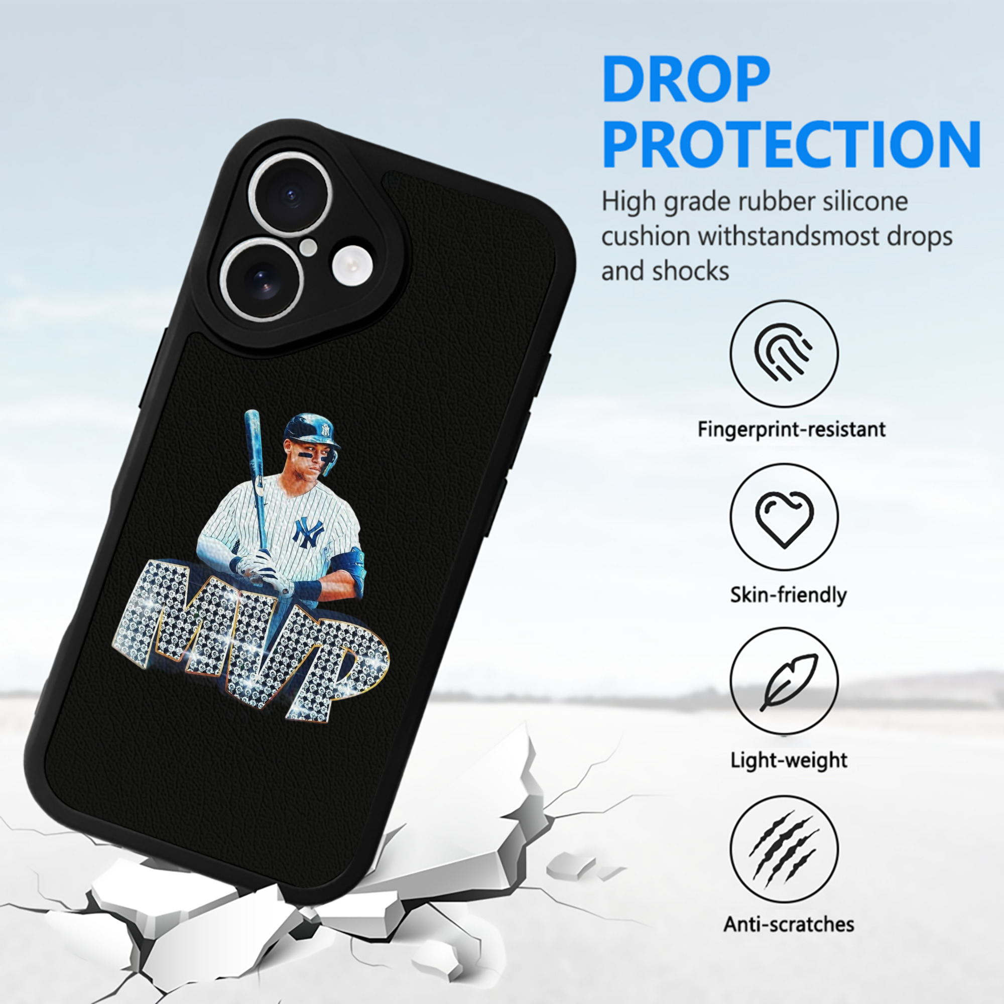 Aaron Judge MVP IPhone 16 Silicone Leather Case – UV Print, Lambskin Texture – Perfect Fit, Wireless Charging Compatible, Scratch Resistant, Precise Cutouts – Stylish Protection For IPhone 16