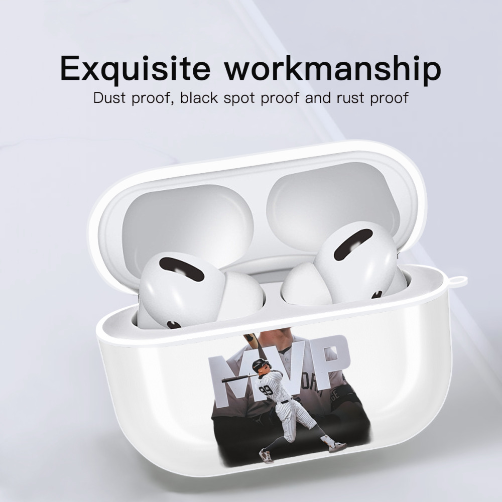 Aaron Judge MVP AirPods Pro Hard Case White With Keychain, Durable Flexible PC, Precise Cutouts, Anti-Fingerprint, Yellowing & Scratch Resistant, Full Protection, Washable