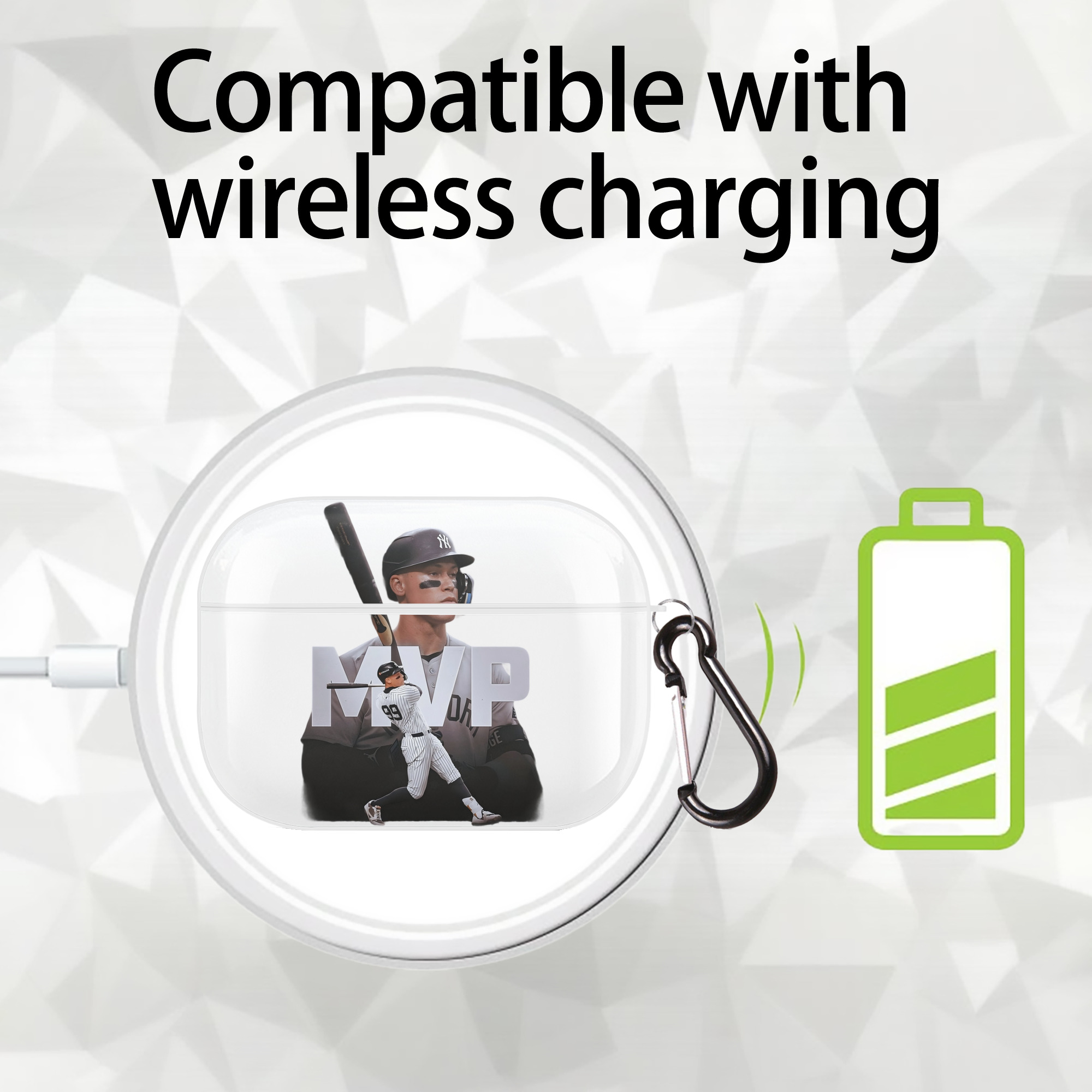 Aaron Judge MVP AirPods Pro Hard Case White With Keychain, Durable Flexible PC, Precise Cutouts, Anti-Fingerprint, Yellowing & Scratch Resistant, Full Protection, Washable