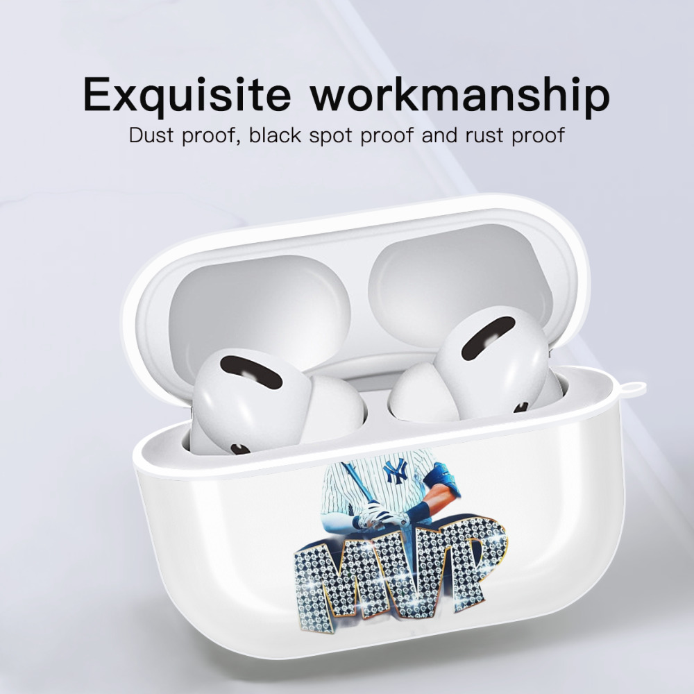 Aaron Judge MVP AirPods Pro Hard Case White With Keychain, Durable Flexible PC, Precise Cutouts, Anti-Fingerprint, Yellowing & Scratch Resistant, Full Protection, Washable