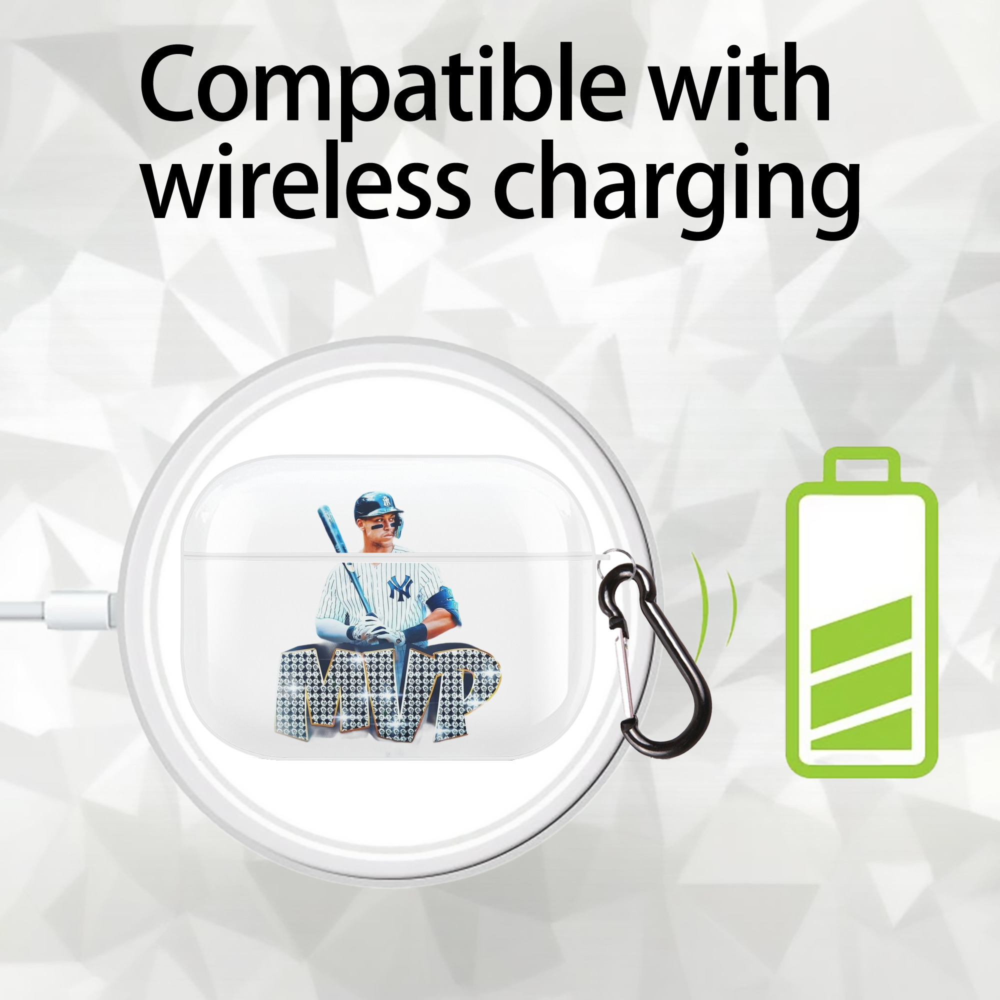 Aaron Judge MVP AirPods Pro Hard Case White With Keychain, Durable Flexible PC, Precise Cutouts, Anti-Fingerprint, Yellowing & Scratch Resistant, Full Protection, Washable