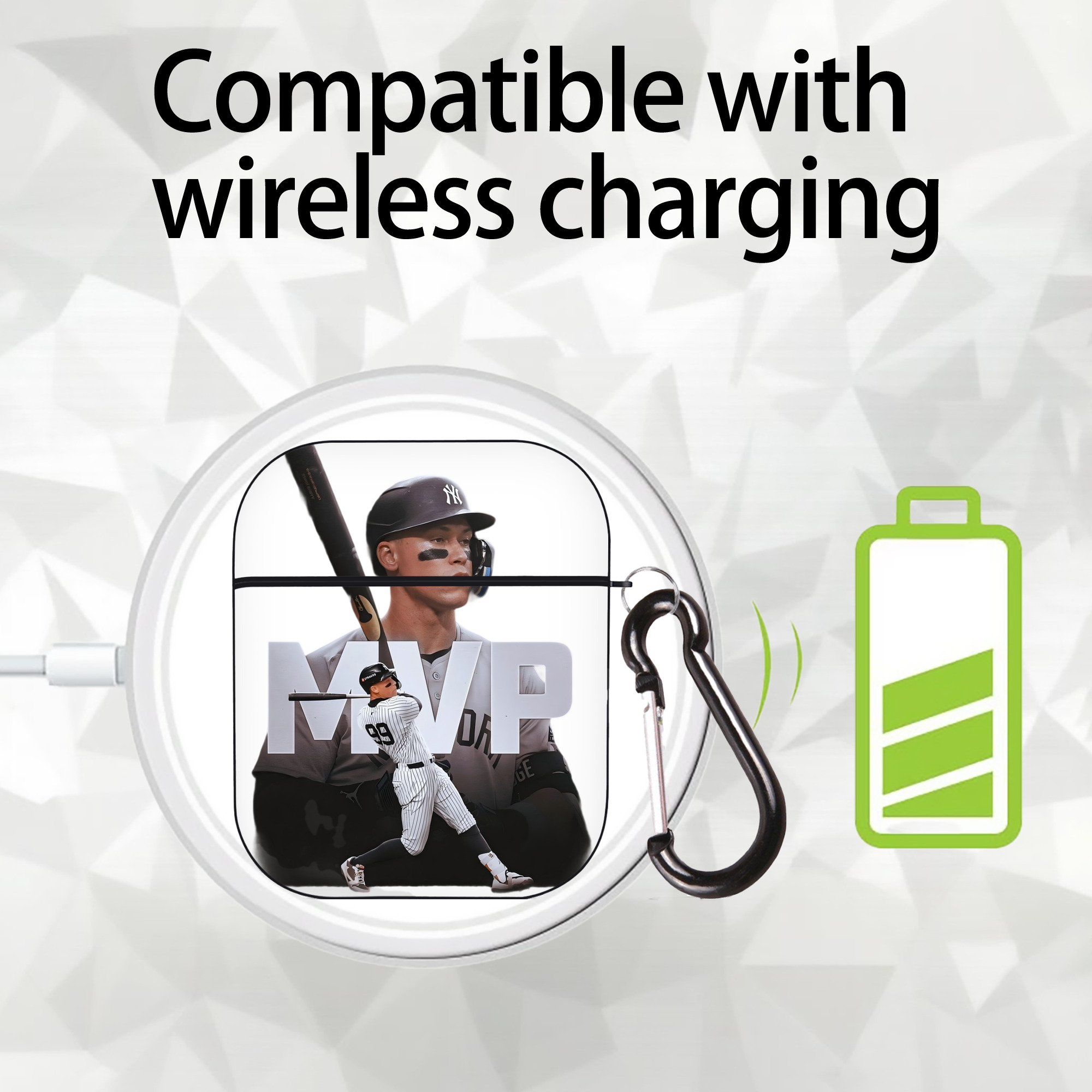 Aaron Judge MVP AirPods 2 Case Hard Shell Black, Flexible PC Material, Precise Cutouts, Full Protection, Anti-Fingerprint, Washable, Includes Keychain – Durable & Slim Design