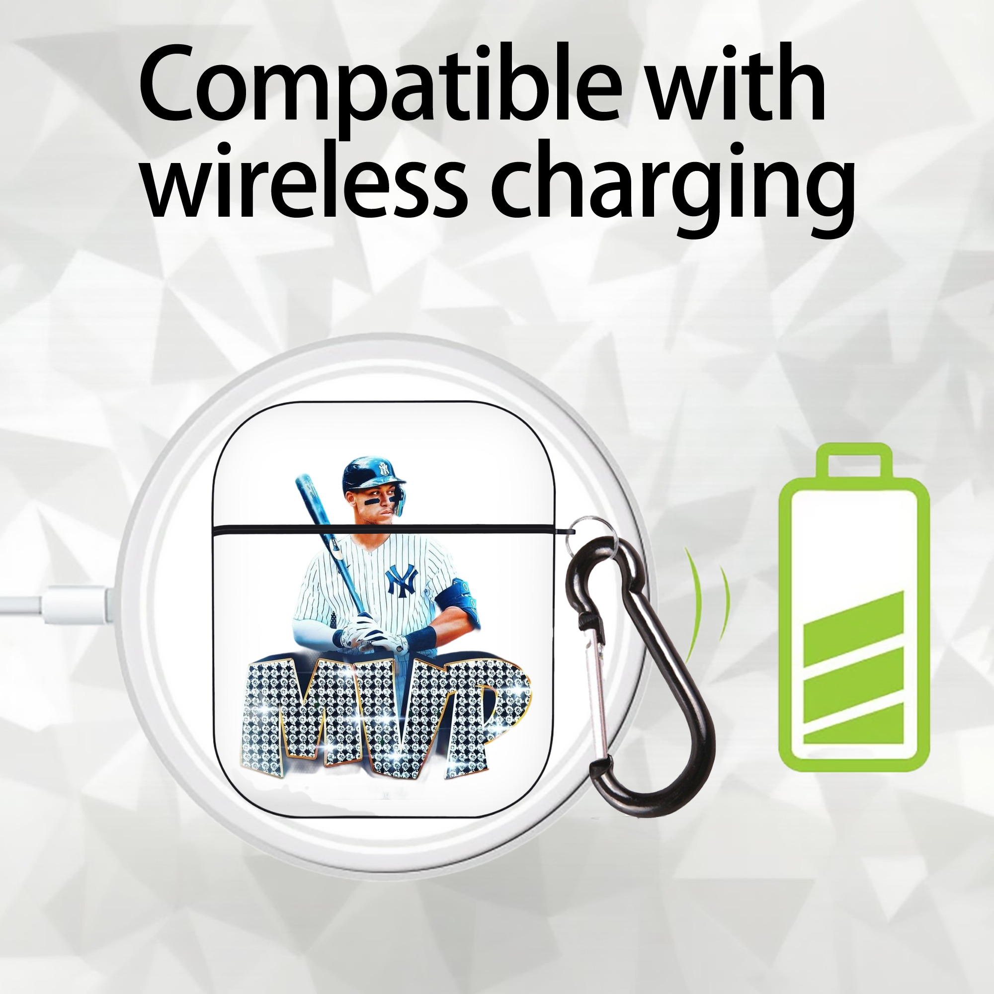 Aaron Judge MVP AirPods 2 Case Hard Shell Black, Flexible PC Material, Precise Cutouts, Full Protection, Anti-Fingerprint, Washable, Includes Keychain – Durable & Slim Design