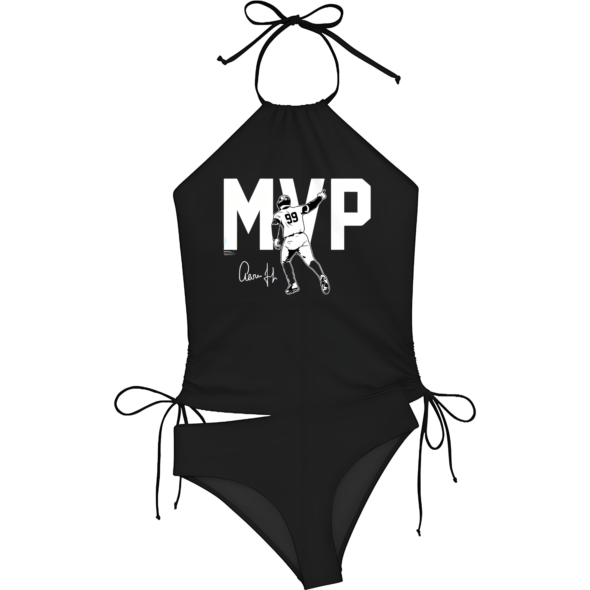Aaron Judge MVP Women's Heat Transfer Printed Two-Piece Bikini Set – Sexy One-Shoulder Top & Triangle Bottom, Soft Nylon-Spandex, Perfect for Beach, Pool & Vacation
