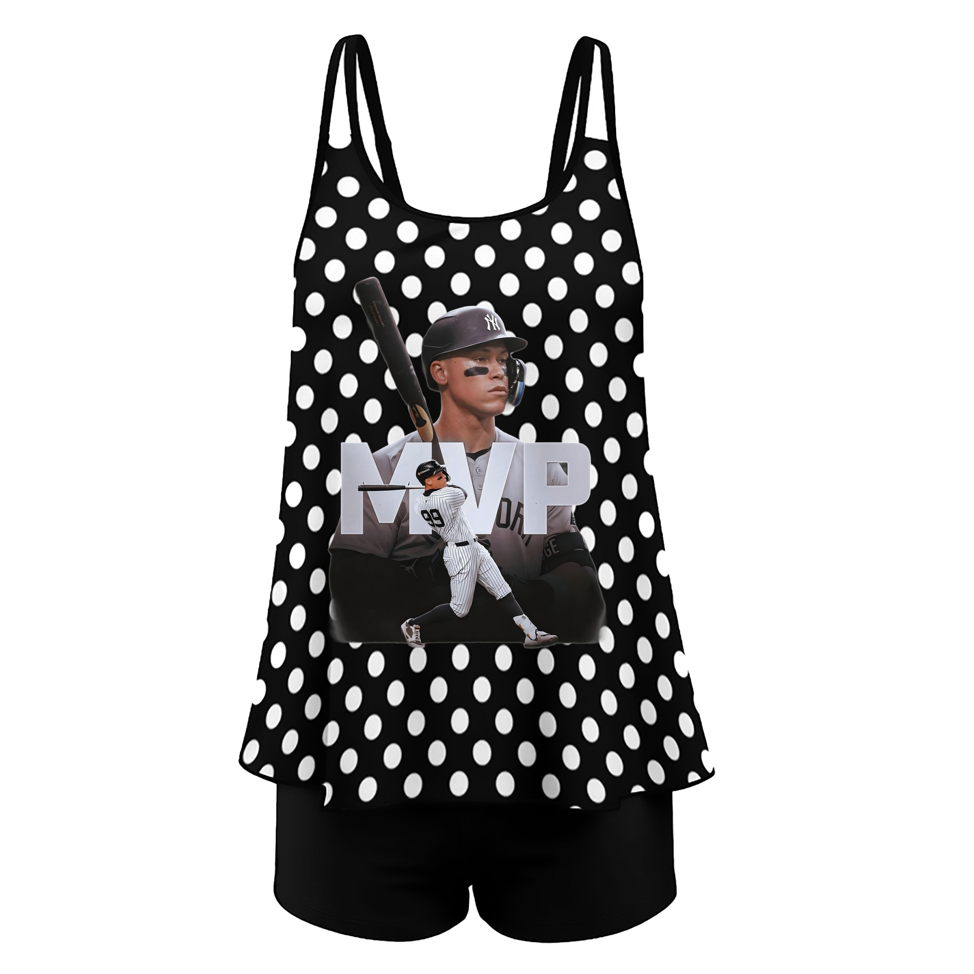 Aaron Judge MVP Women’s Heat Transfer Printed Two-Piece Swimsuit Set – Sexy Double Strap Bandeau Top & Boyshort Bottoms, Soft Nylon-Spandex, Perfect for Beach, Pool & Vacation