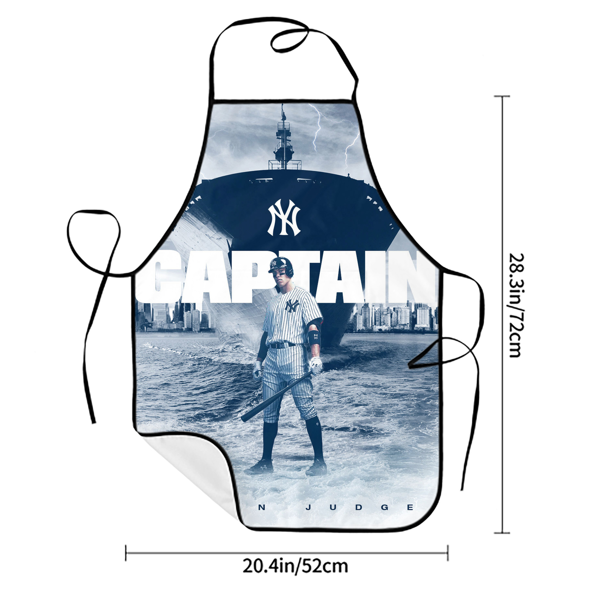 Aaron Judge Yankees Captain Stain-Resistant Polyester Apron With Pocket – Full Print, Waterproof, Anti-Wrinkle, Anti-Pilling – Ideal For Kitchen, BBQ, Restaurant, Salon & More