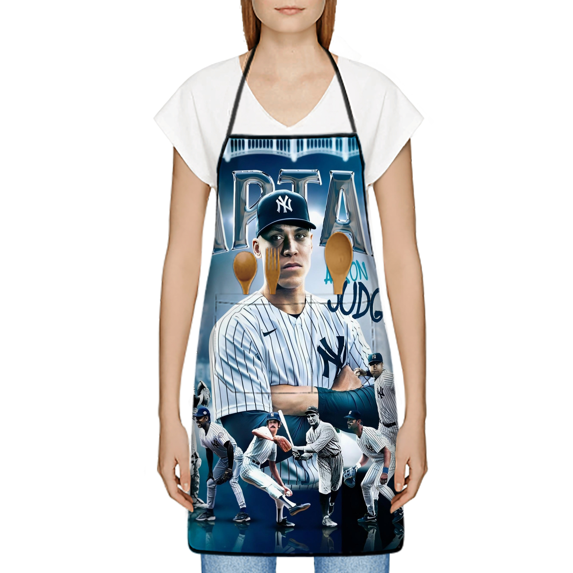 Aaron Judge Yankees Captain Stain-Resistant Polyester Apron With Pocket – Full Print, Waterproof, Anti-Wrinkle, Anti-Pilling – Ideal For Kitchen, BBQ, Restaurant, Salon & More