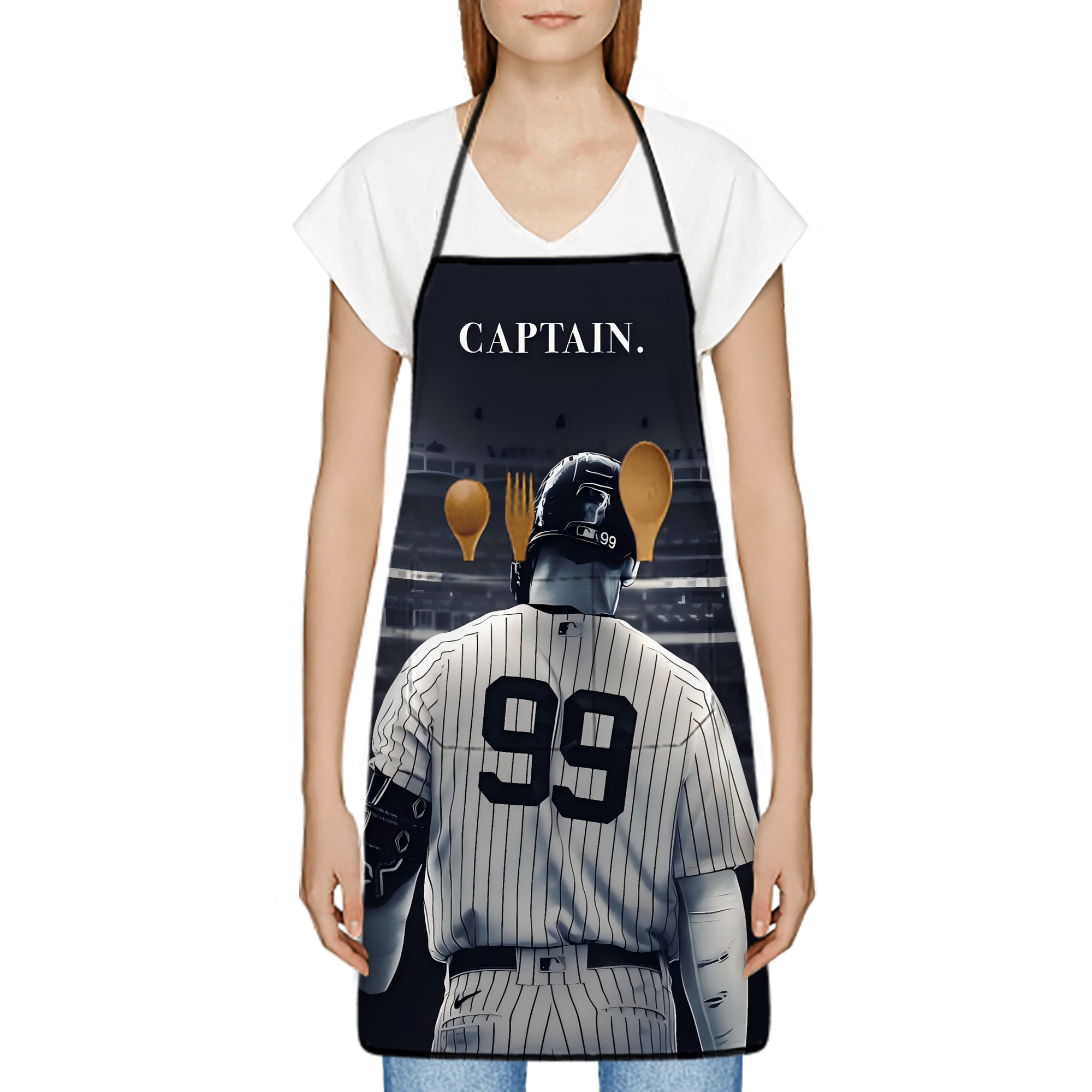Aaron Judge Yankees Captain Stain-Resistant Polyester Apron With Pocket – Full Print, Waterproof, Anti-Wrinkle, Anti-Pilling – Ideal For Kitchen, BBQ, Restaurant, Salon & More