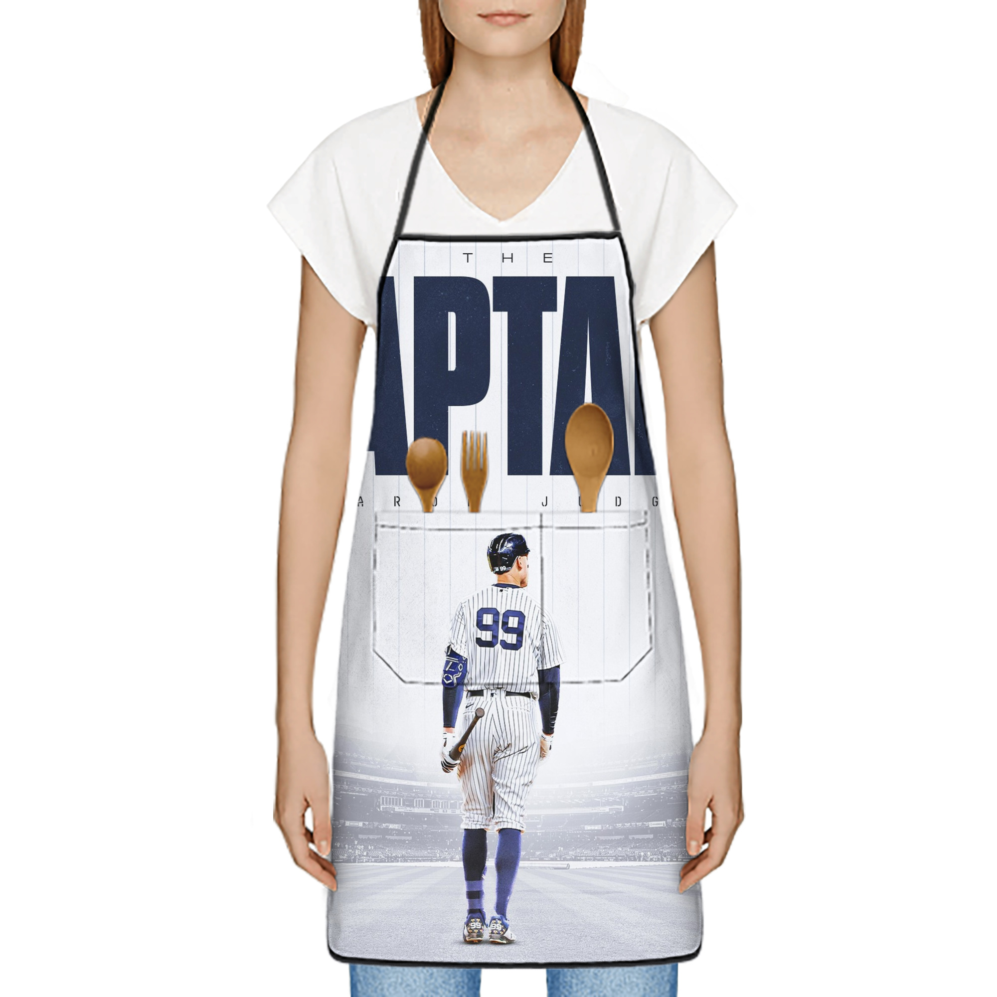 Aaron Judge Yankees Captain Stain-Resistant Polyester Apron With Pocket – Full Print, Waterproof, Anti-Wrinkle, Anti-Pilling – Ideal For Kitchen, BBQ, Restaurant, Salon & More