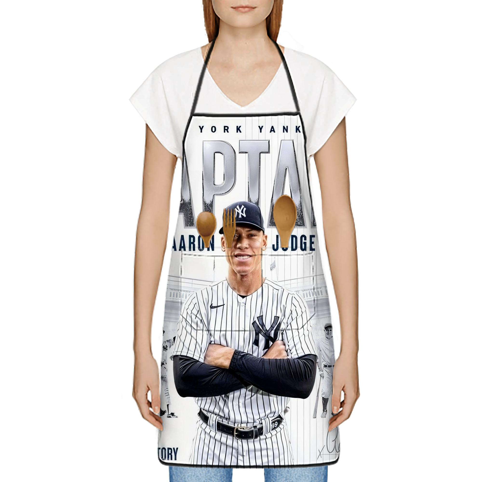Aaron Judge Yankees Captain Stain-Resistant Polyester Apron With Pocket – Full Print, Waterproof, Anti-Wrinkle, Anti-Pilling – Ideal For Kitchen, BBQ, Restaurant, Salon & More