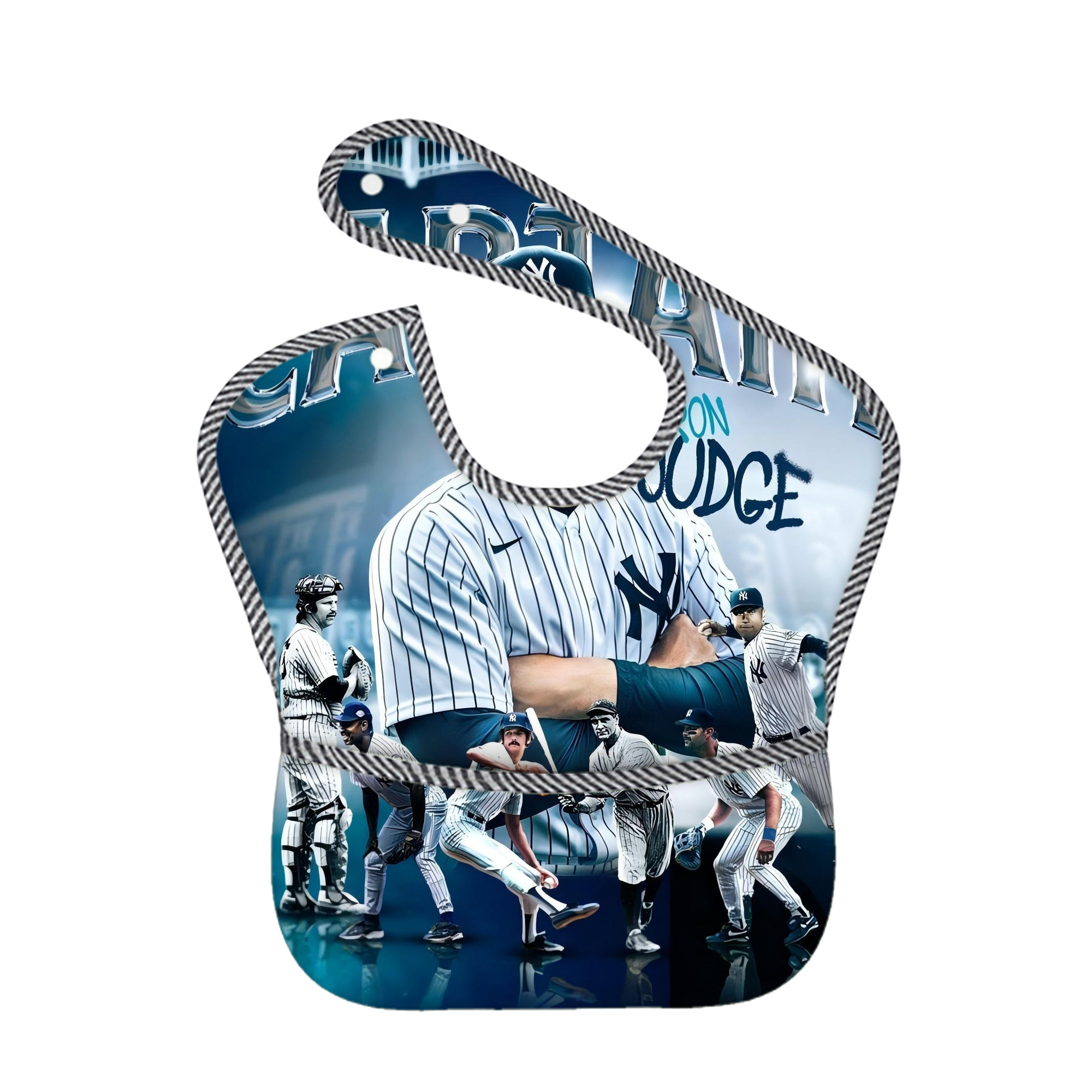 Aaron Judge Yankees Captain Adjustable Waterproof Toddler Bib – Full-Print Durable Polyester – Foldable Crumb Pocket – Easy Snap Closure – Soft