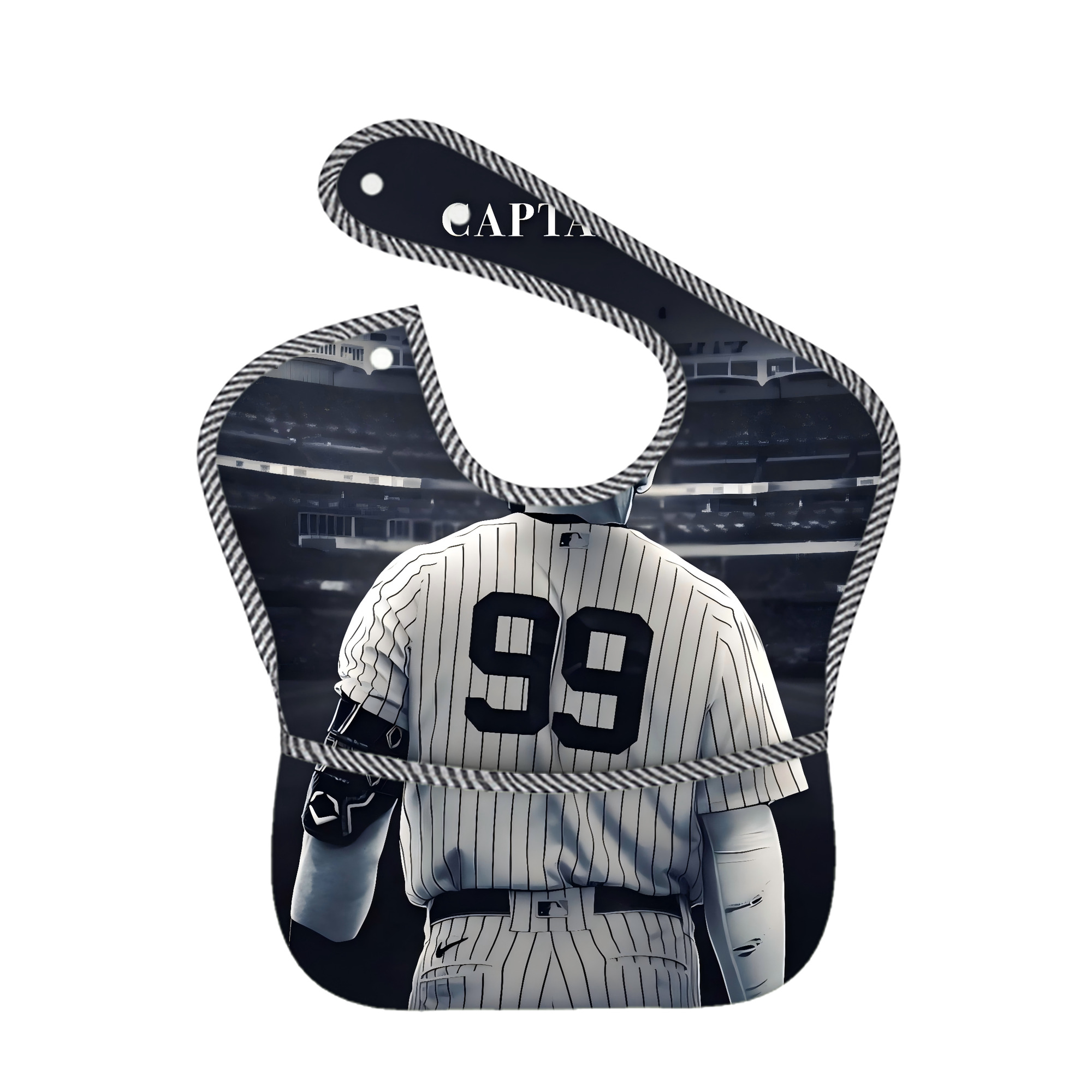 Aaron Judge Yankees Captain Adjustable Waterproof Toddler Bib – Full-Print Durable Polyester – Foldable Crumb Pocket – Easy Snap Closure – Soft