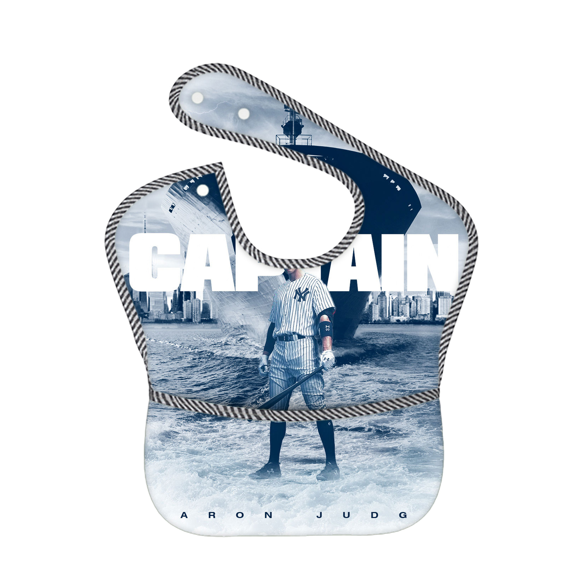 Aaron Judge Yankees Captain Adjustable Waterproof Toddler Bib – Full-Print Durable Polyester – Foldable Crumb Pocket – Easy Snap Closure – Soft