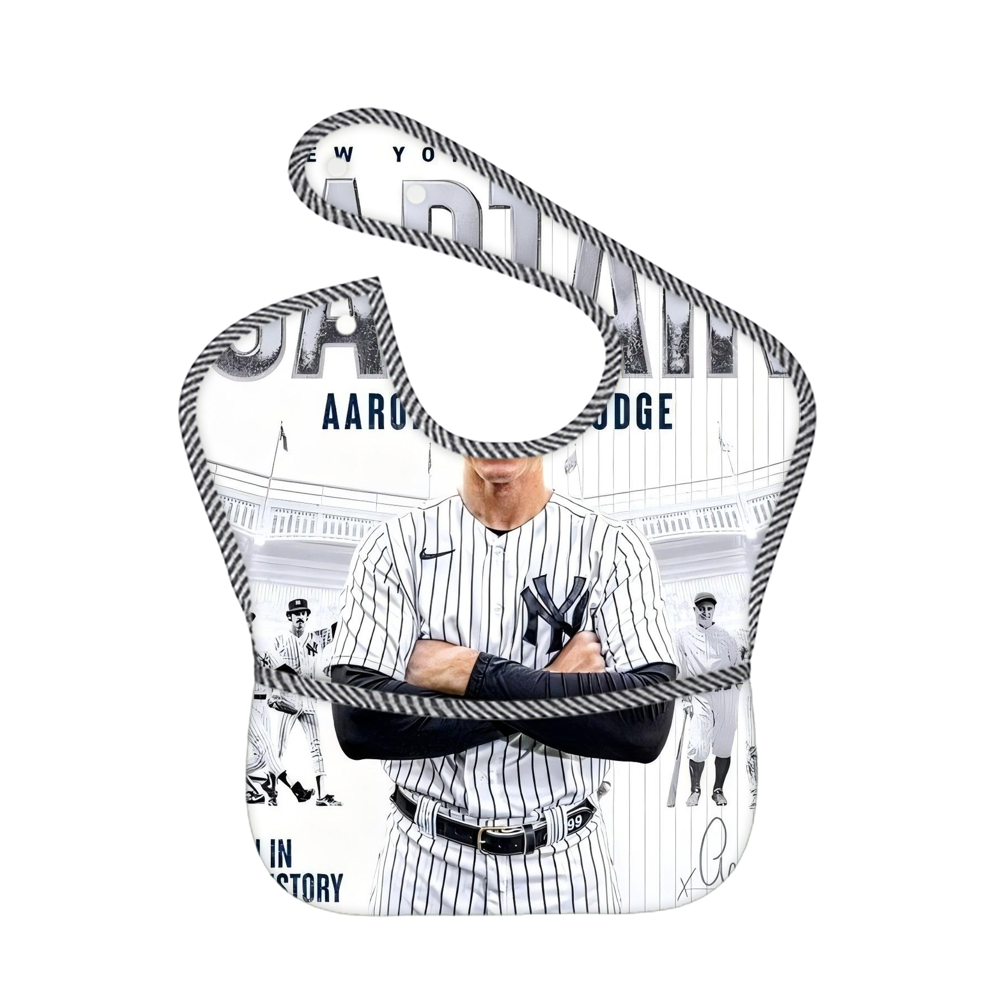 Aaron Judge Yankees Captain Adjustable Waterproof Toddler Bib – Full-Print Durable Polyester – Foldable Crumb Pocket – Easy Snap Closure – Soft