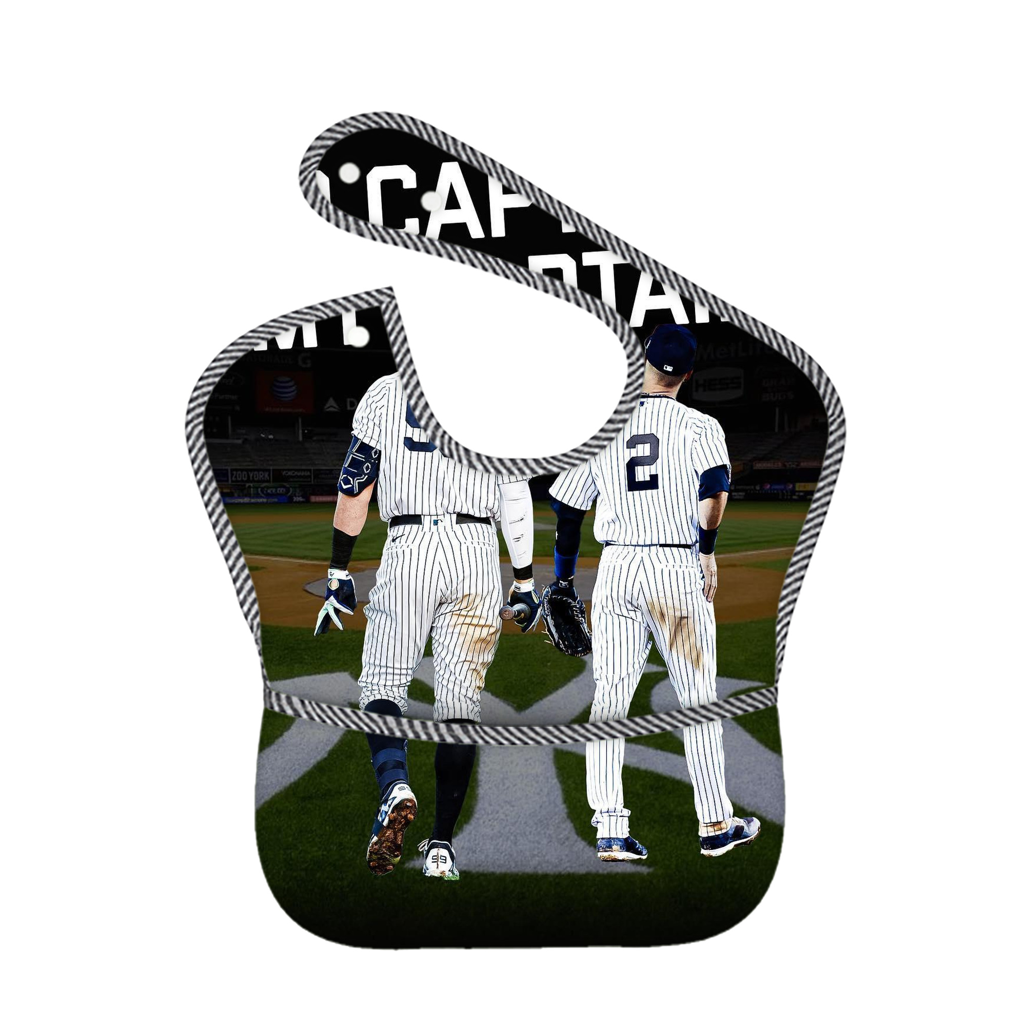 Aaron Judge Yankees Captain Adjustable Waterproof Toddler Bib – Full-Print Durable Polyester – Foldable Crumb Pocket – Easy Snap Closure – Soft