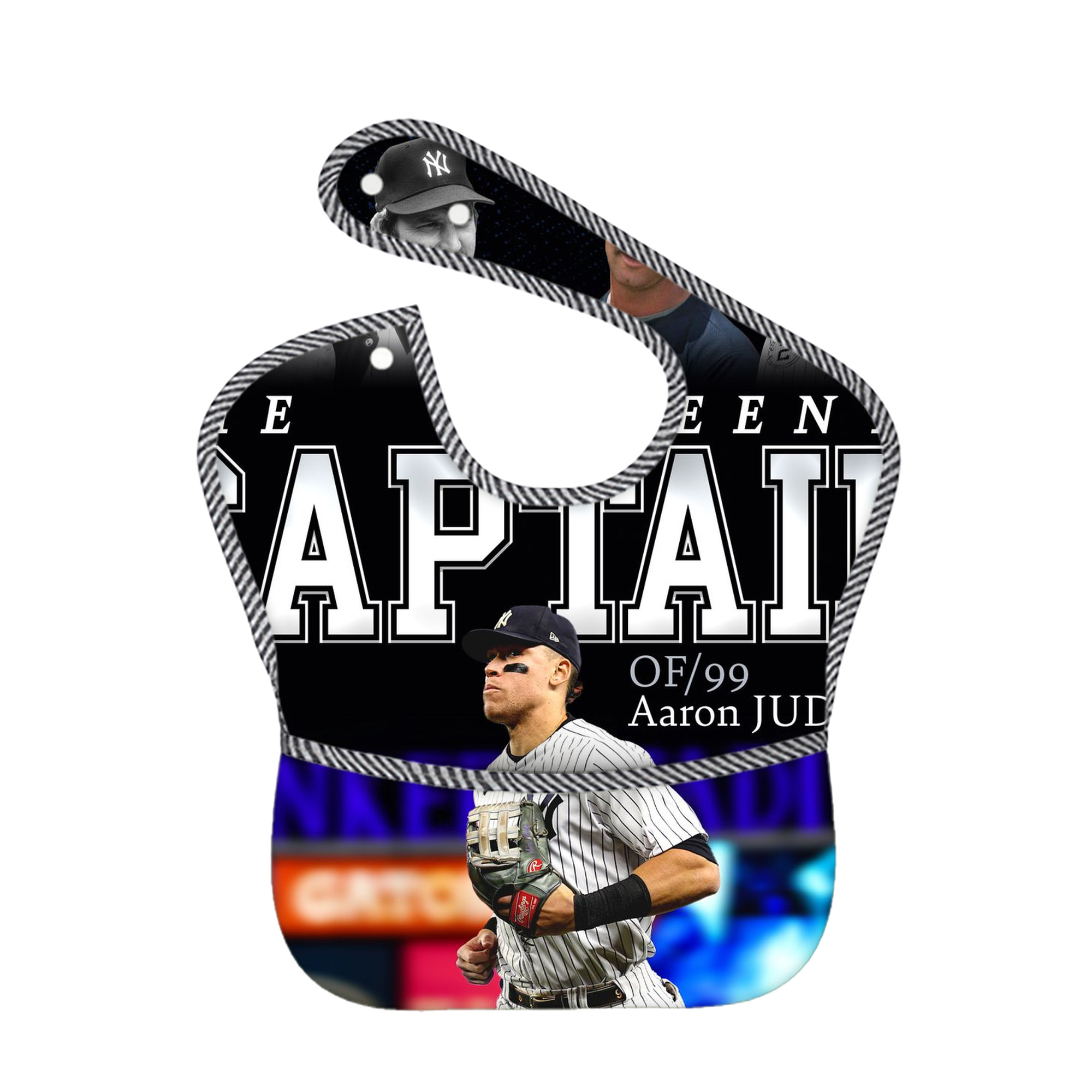 Aaron Judge Yankees Captain Adjustable Waterproof Toddler Bib – Full-Print Durable Polyester – Foldable Crumb Pocket – Easy Snap Closure – Soft