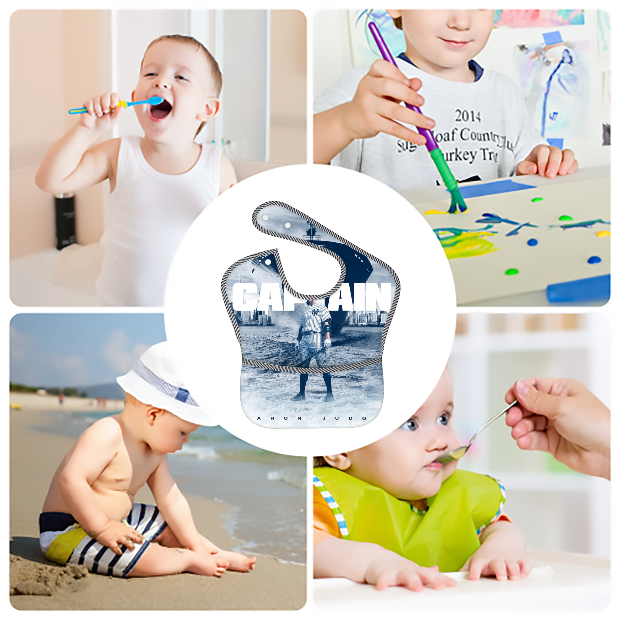 Aaron Judge Yankees Captain Adjustable Waterproof Toddler Bib – Full-Print Durable Polyester – Foldable Crumb Pocket – Easy Snap Closure – Soft