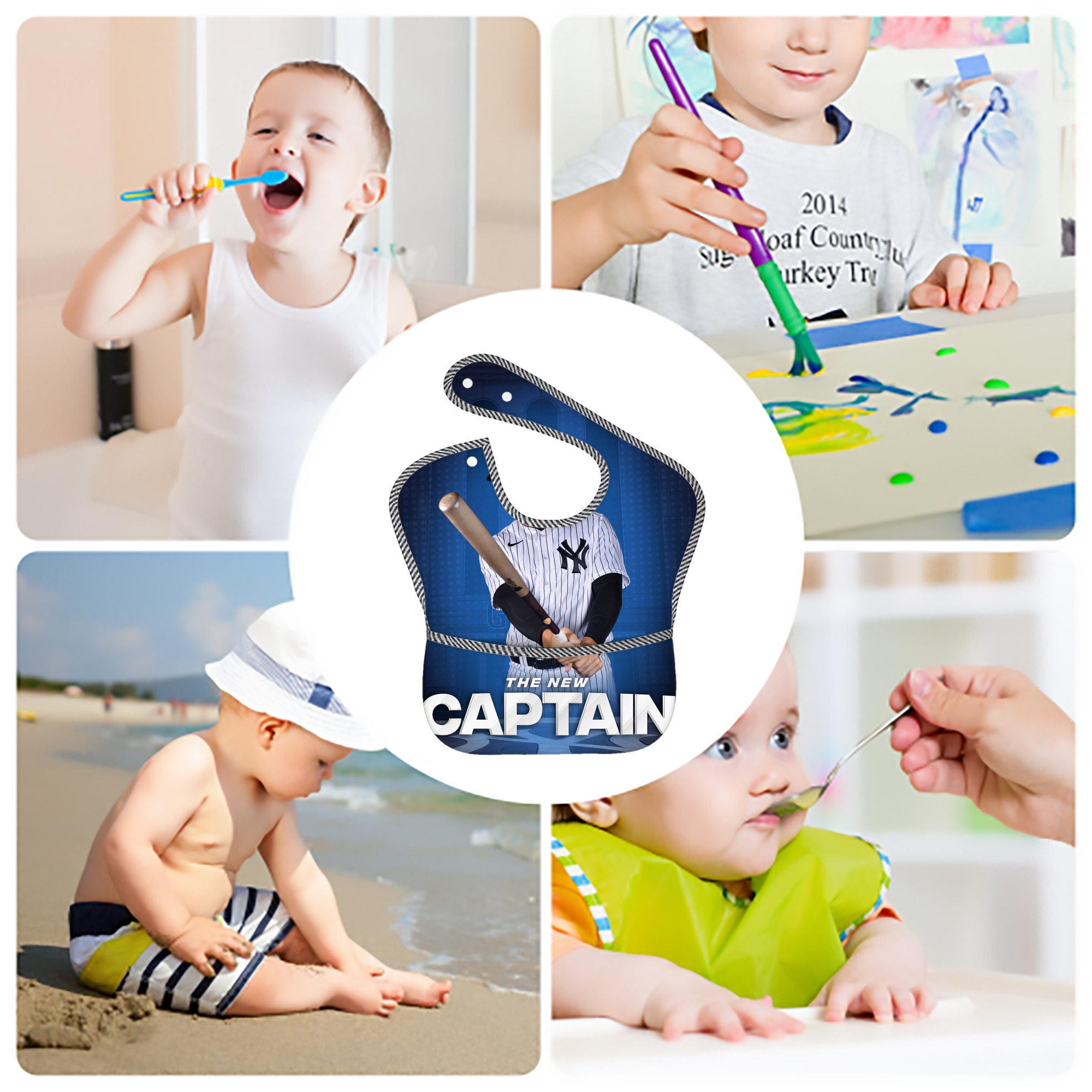 Aaron Judge Yankees Captain Adjustable Waterproof Toddler Bib – Full-Print Durable Polyester – Foldable Crumb Pocket – Easy Snap Closure – Soft