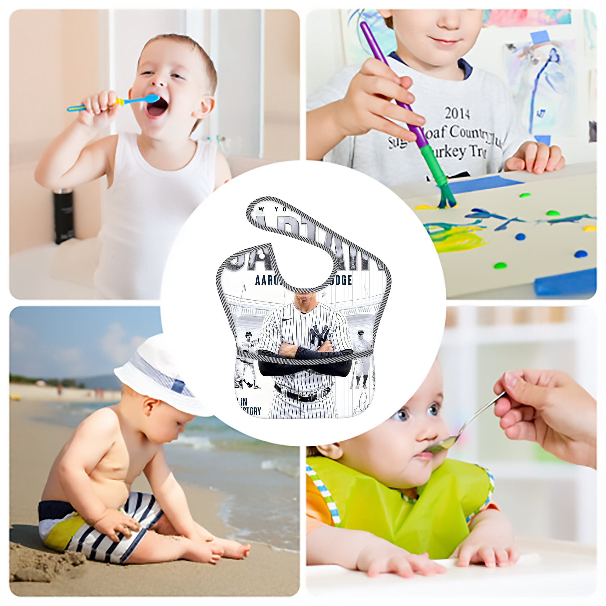 Aaron Judge Yankees Captain Adjustable Waterproof Toddler Bib – Full-Print Durable Polyester – Foldable Crumb Pocket – Easy Snap Closure – Soft