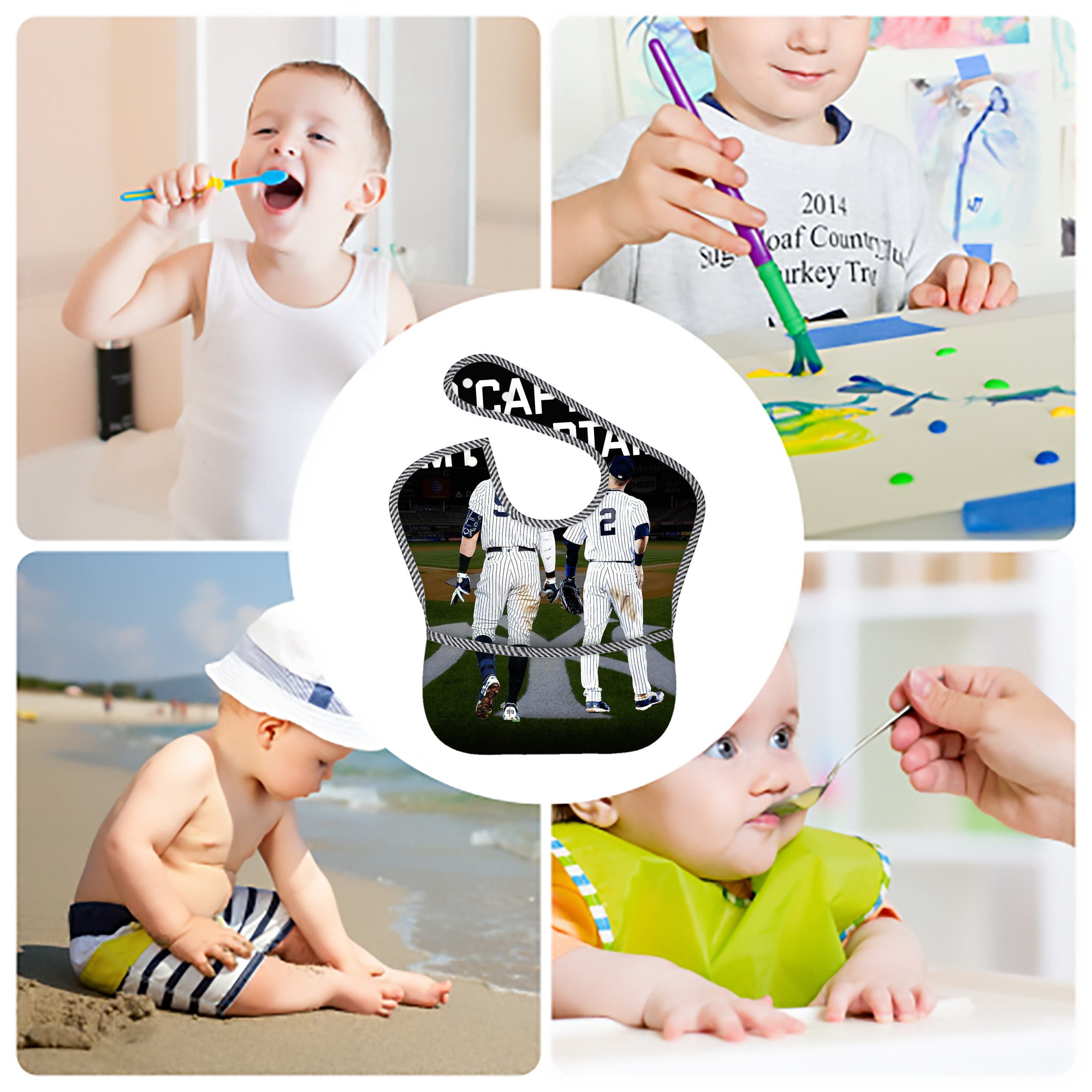 Aaron Judge Yankees Captain Adjustable Waterproof Toddler Bib – Full-Print Durable Polyester – Foldable Crumb Pocket – Easy Snap Closure – Soft