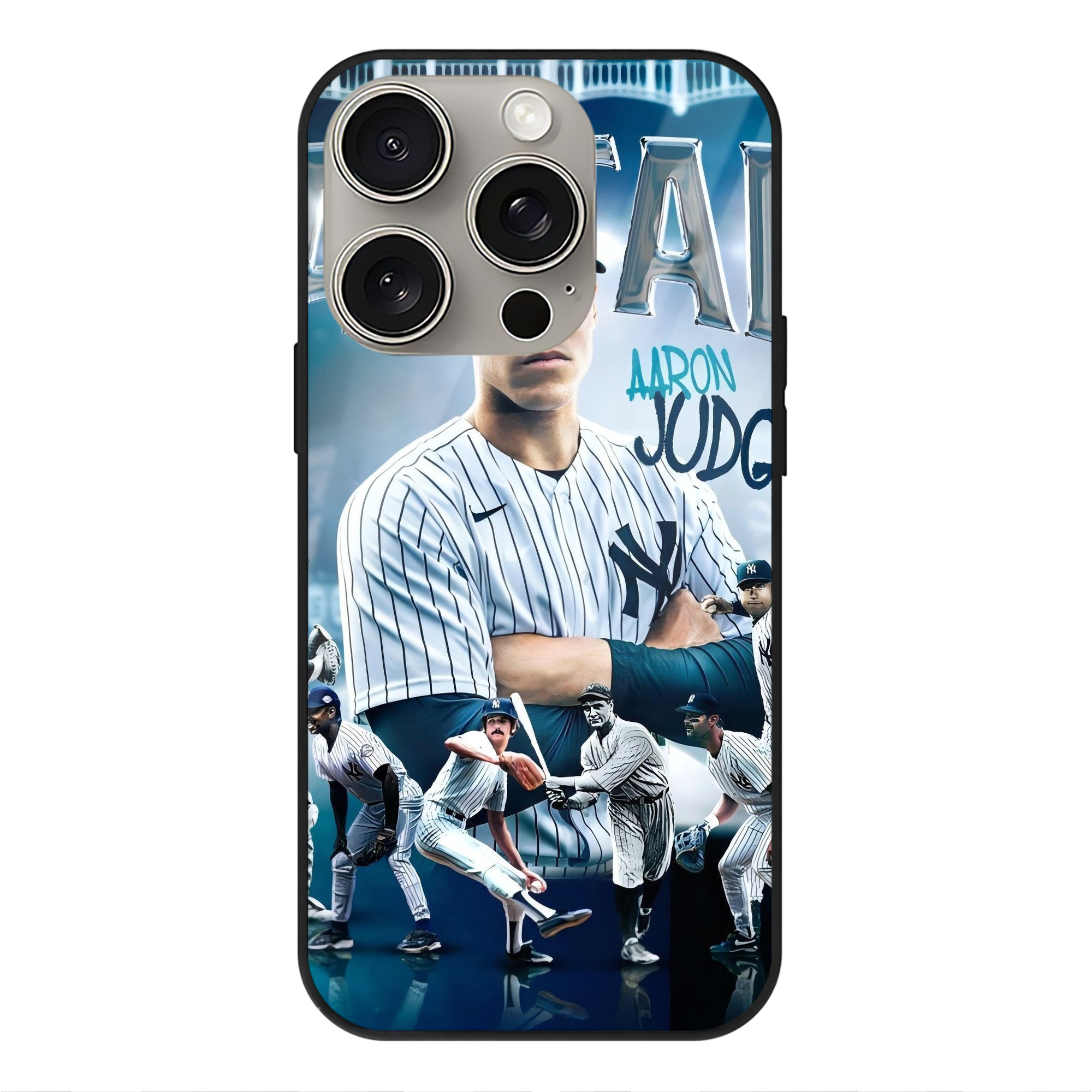 Aaron Judge Yankees Captain IPhone 15 Pro Mirror Phone Case – UV Printed Glass + TPU – Scratch-Resistant, Wireless Charging Compatible, Precise Fit & Stylish Design