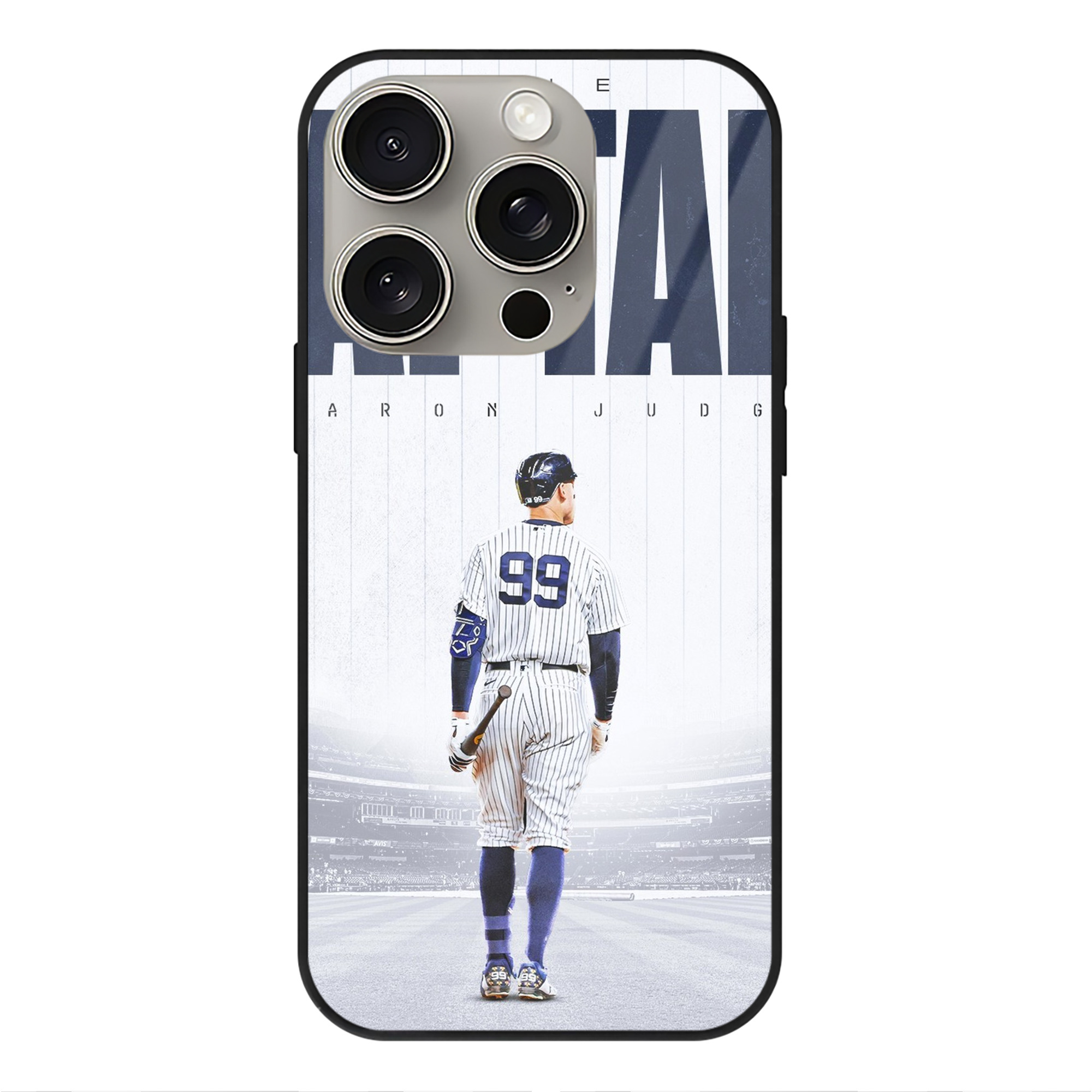 Aaron Judge Yankees Captain IPhone 15 Pro Mirror Phone Case – UV Printed Glass + TPU – Scratch-Resistant, Wireless Charging Compatible, Precise Fit & Stylish Design