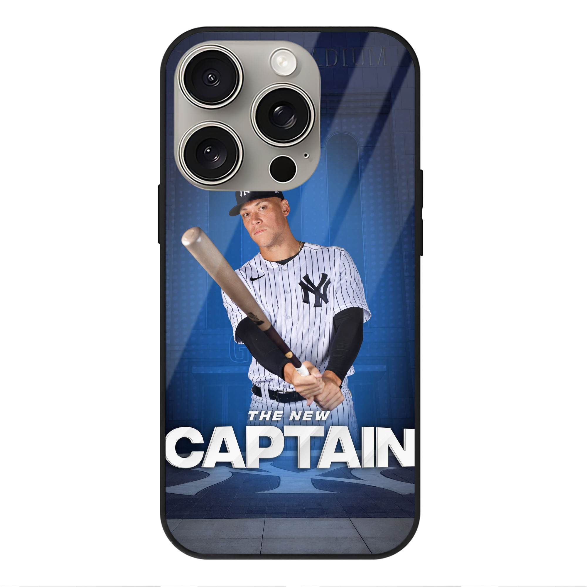 Aaron Judge Yankees Captain IPhone 15 Pro Mirror Phone Case – UV Printed Glass + TPU – Scratch-Resistant, Wireless Charging Compatible, Precise Fit & Stylish Design