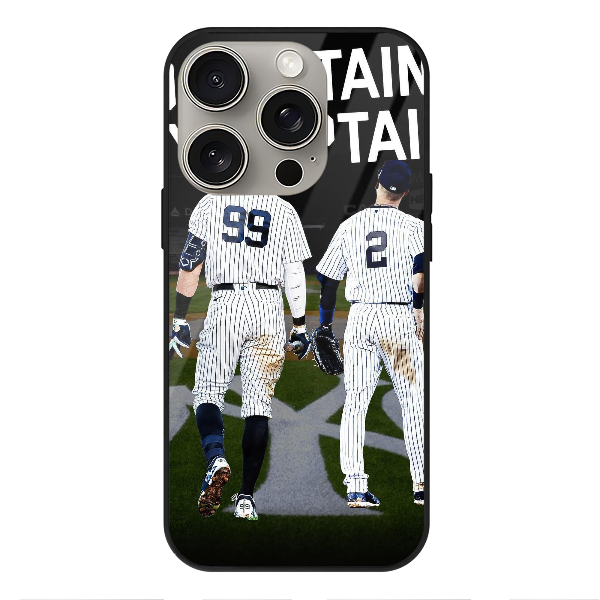 Aaron Judge Yankees Captain IPhone 15 Pro Mirror Phone Case – UV Printed Glass + TPU – Scratch-Resistant, Wireless Charging Compatible, Precise Fit & Stylish Design