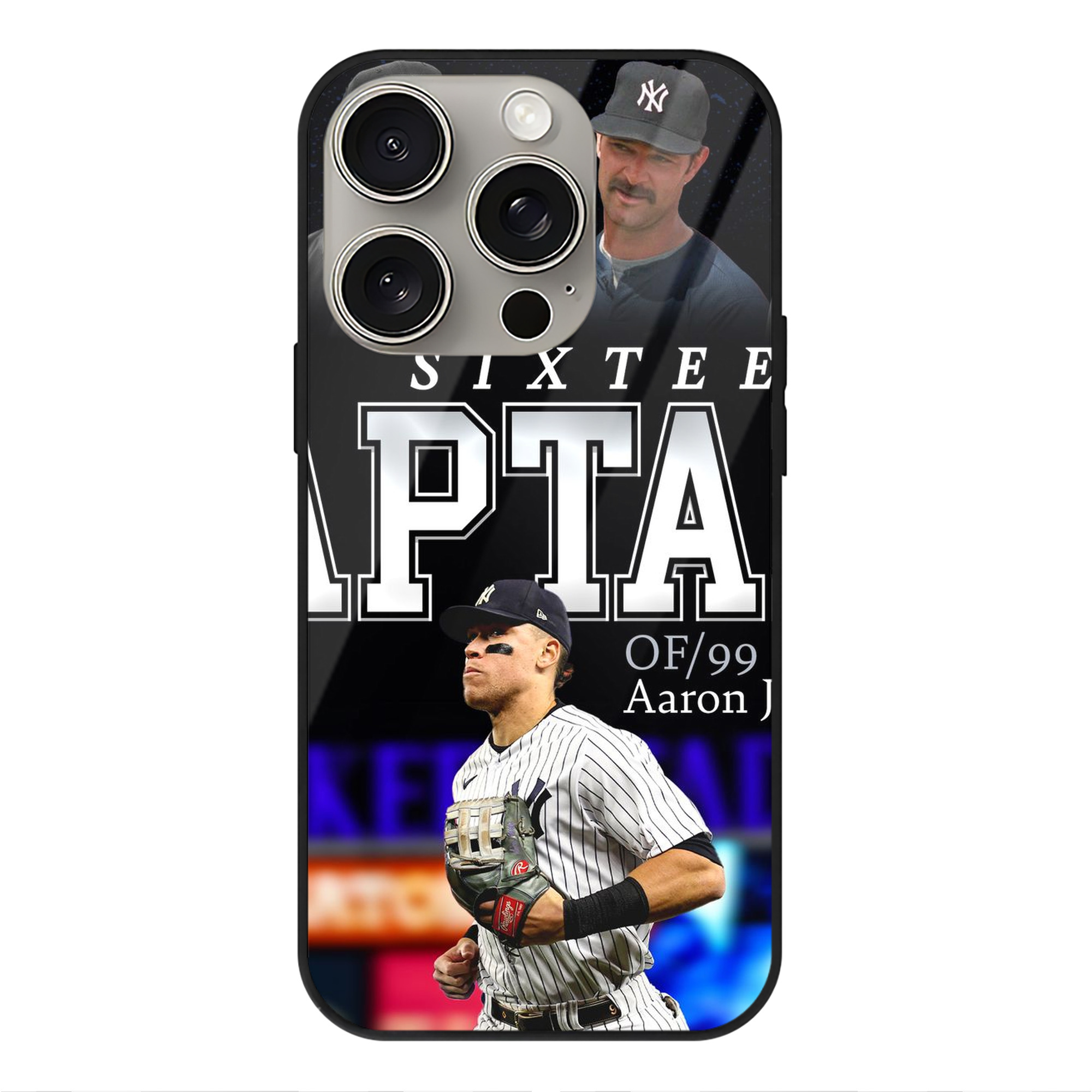 Aaron Judge Yankees Captain IPhone 15 Pro Mirror Phone Case – UV Printed Glass + TPU – Scratch-Resistant, Wireless Charging Compatible, Precise Fit & Stylish Design