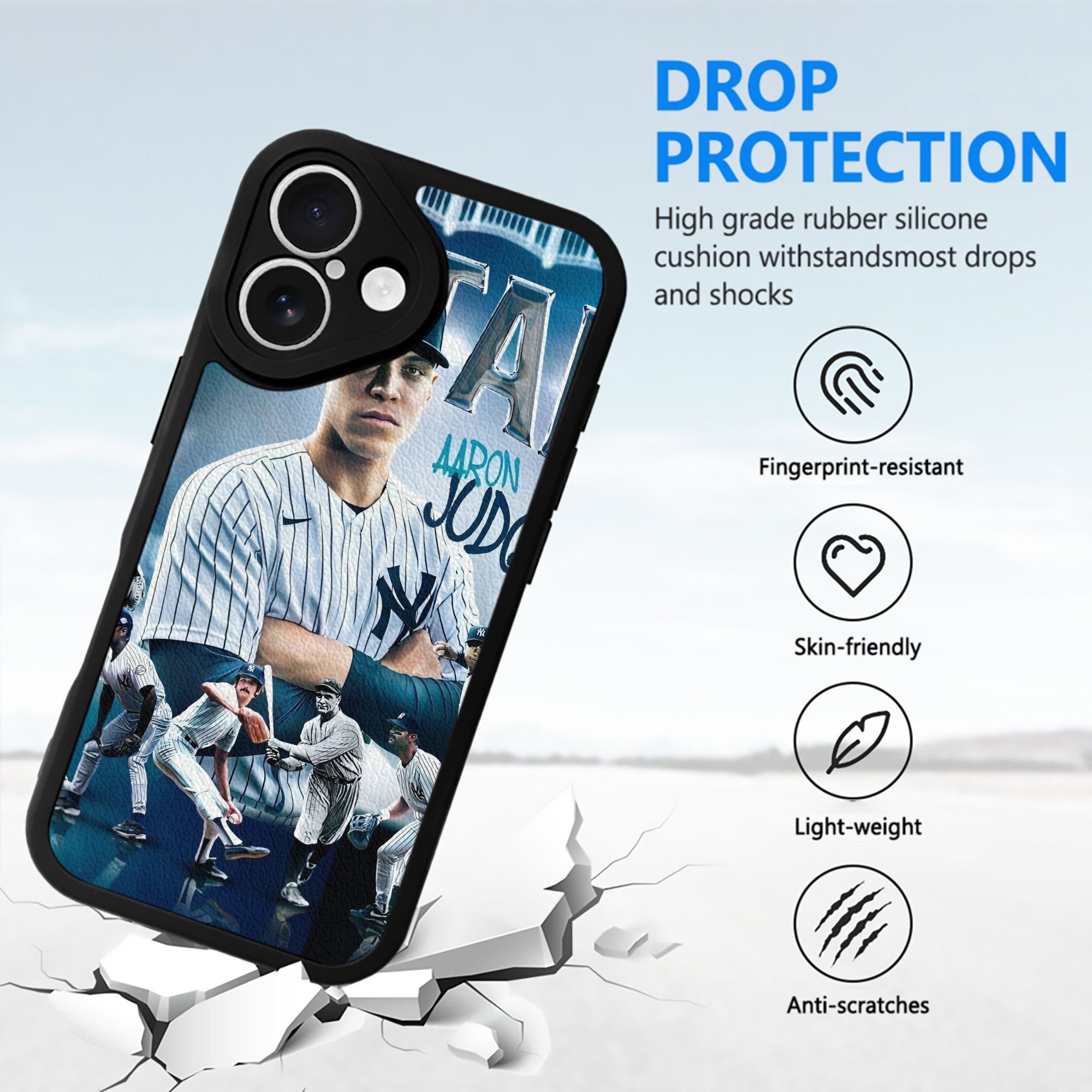 Aaron Judge Yankees Captain IPhone 16 Silicone Leather Case – UV Print, Lambskin Texture – Perfect Fit, Wireless Charging Compatible, Scratch Resistant, Precise Cutouts – Stylish Protection For IPhone 16